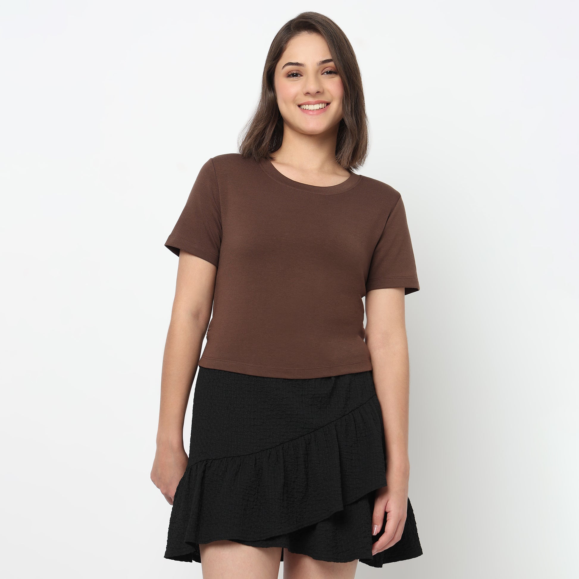 Cropped Side Ruched T-Shirt