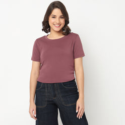 Cropped Side Ruched T-Shirt