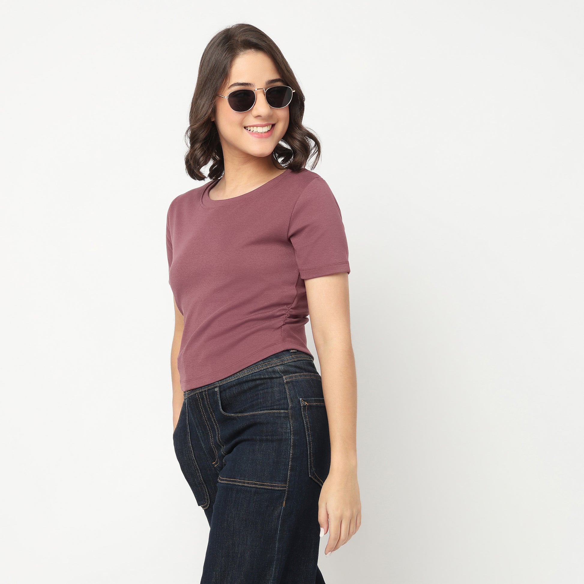 Cropped Side Ruched T-Shirt