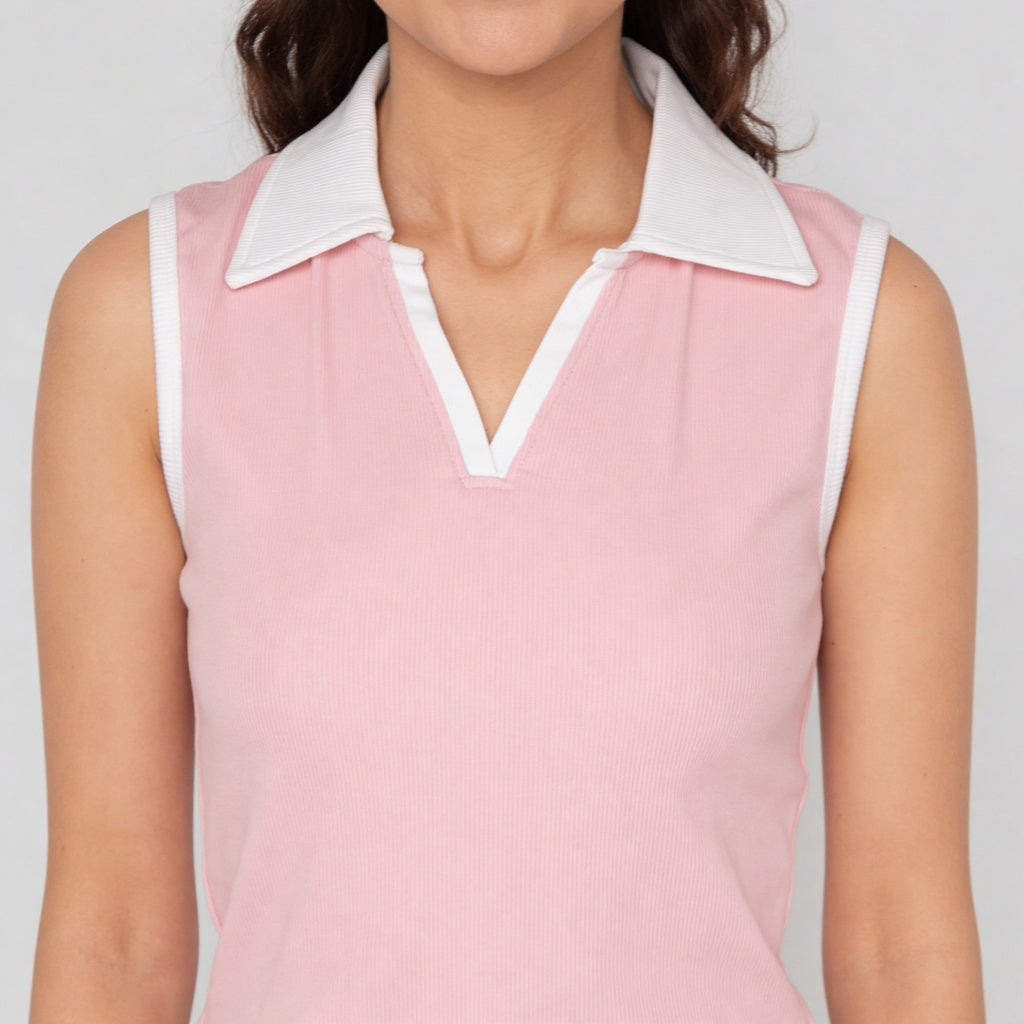 Solid Polo Neck Sleeveless Slim Fit T-Shirt