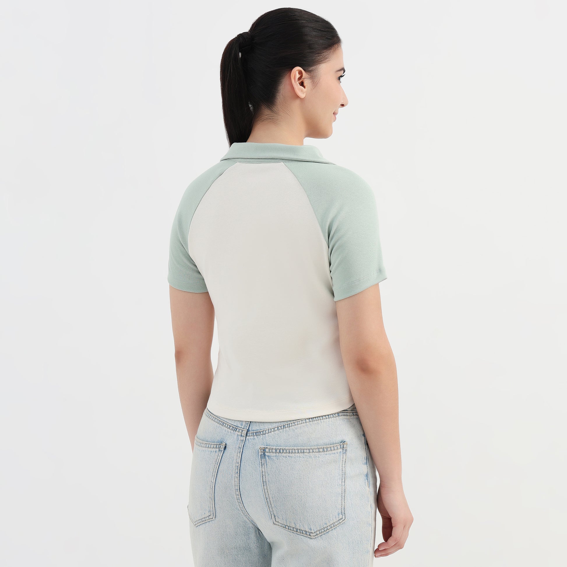 Solid Slim Fit Crop T-Shirt