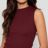 Knitted Solid Sleeveless Crop T-Shirt