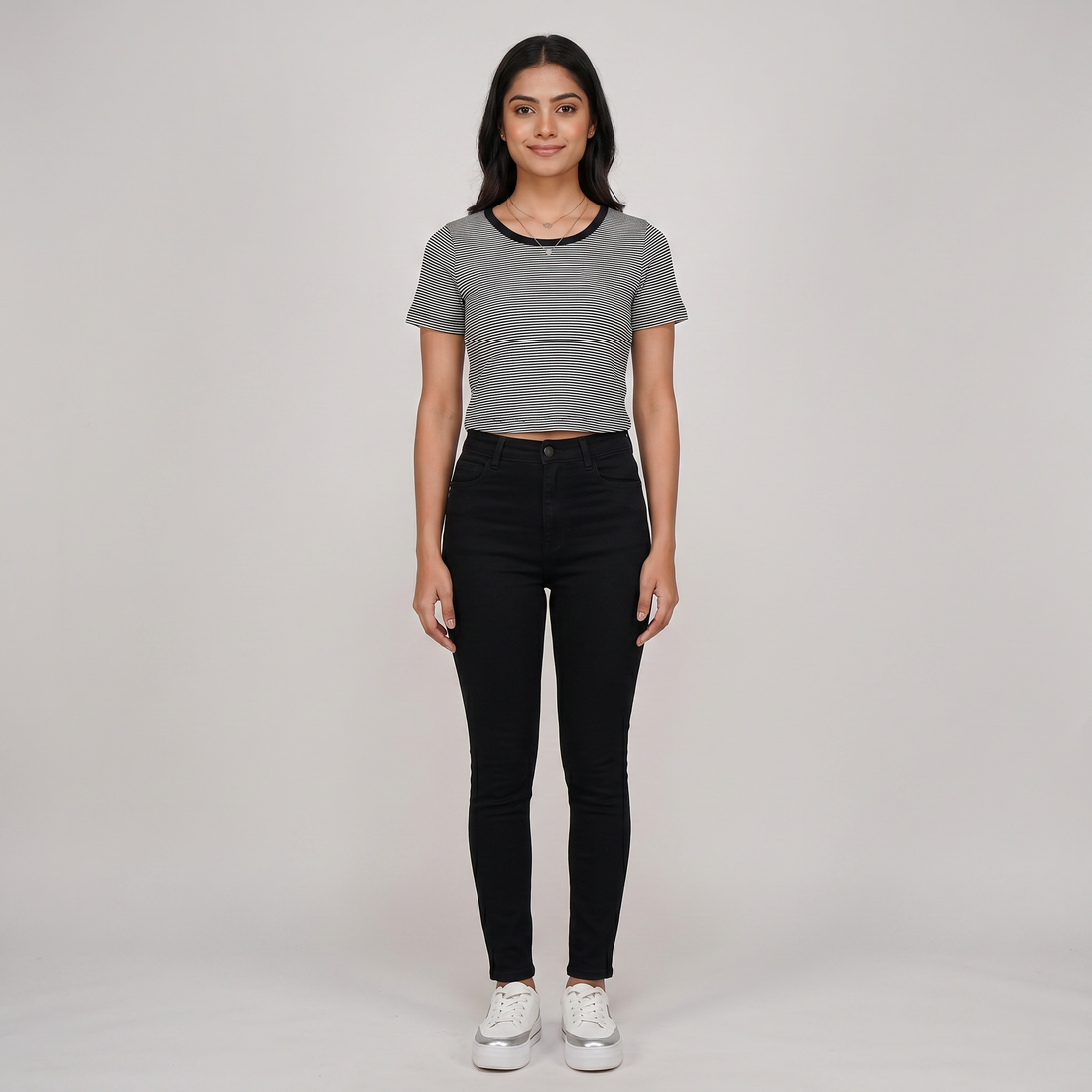 Striped Slim Fit Cropped T-Shirt