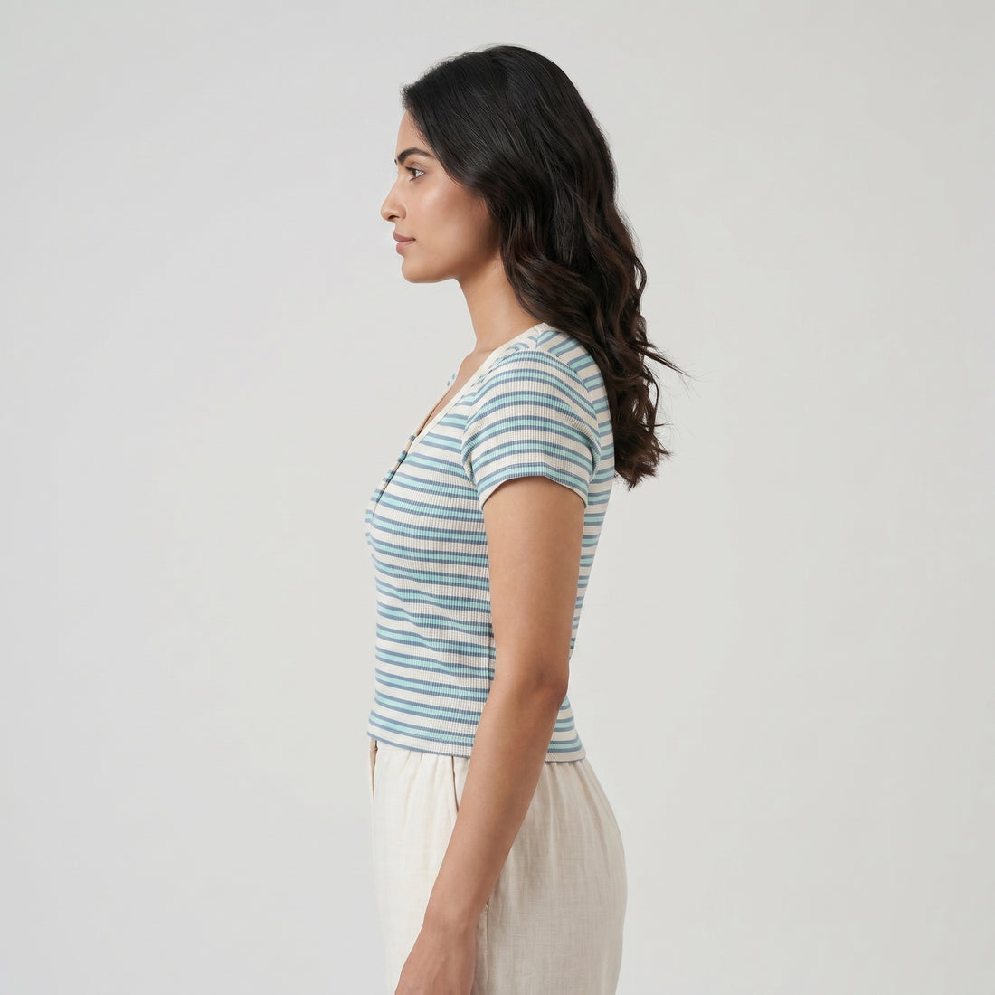 Knitted Striped Crop T-Shirt