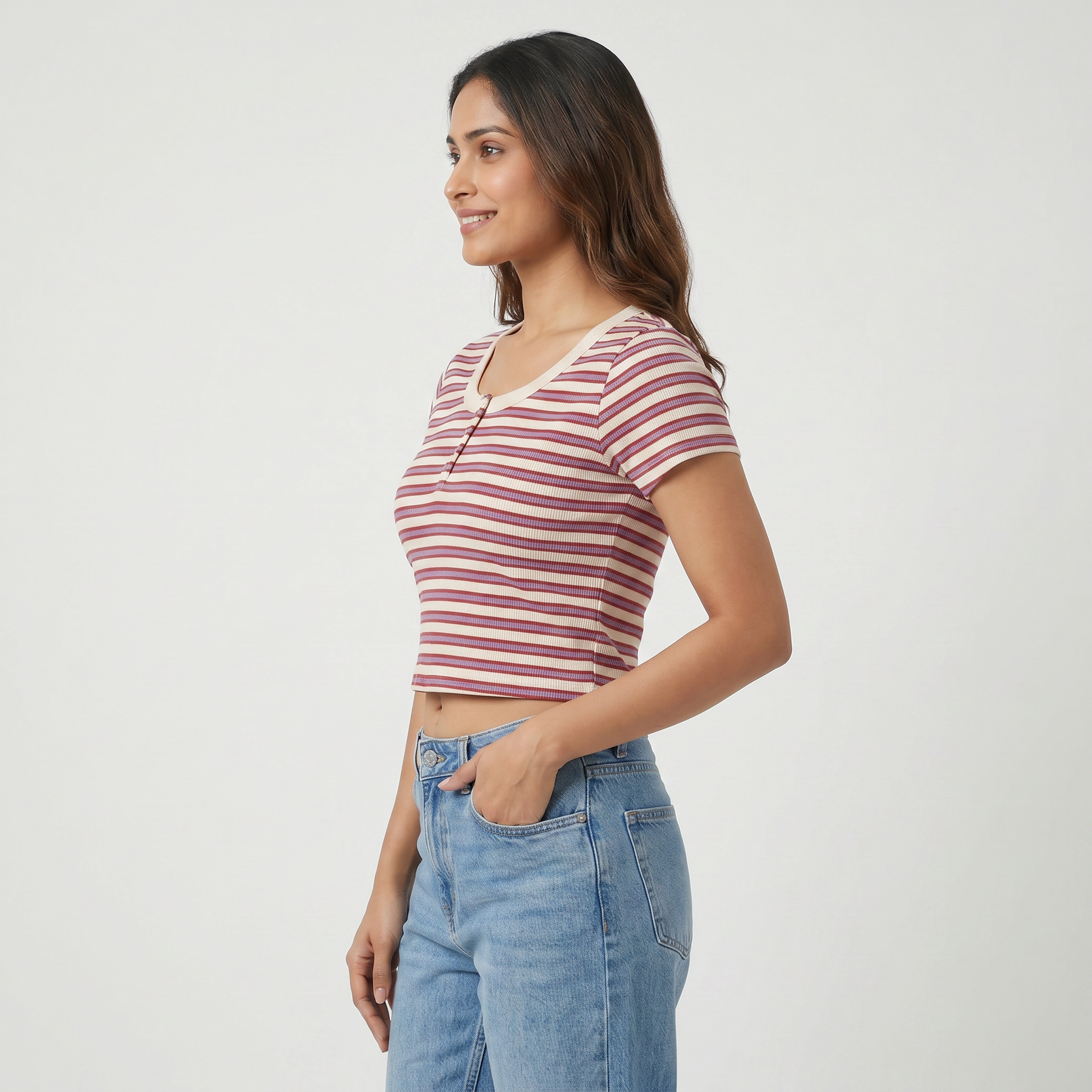 Knitted Striped Crop T-Shirt