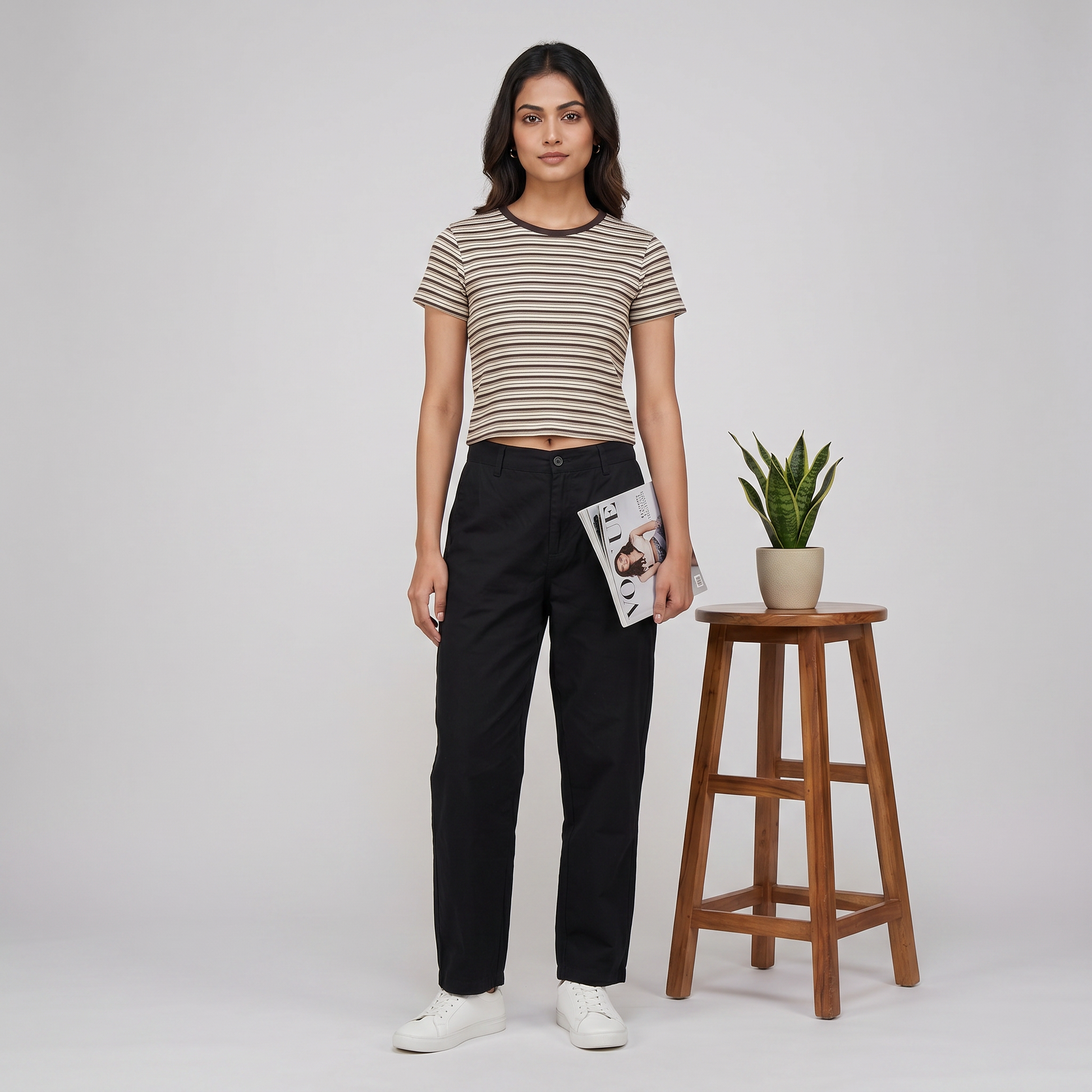 Striped Slim Fit Crop T-Shirt