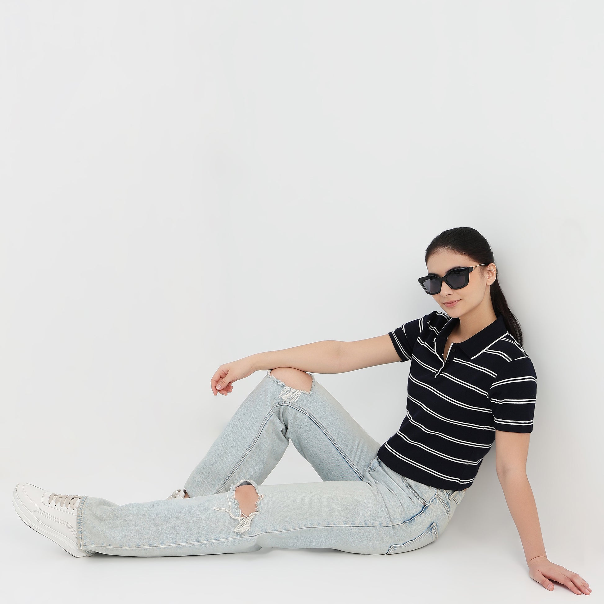 Striped Slim Fit Crop T-Shirt