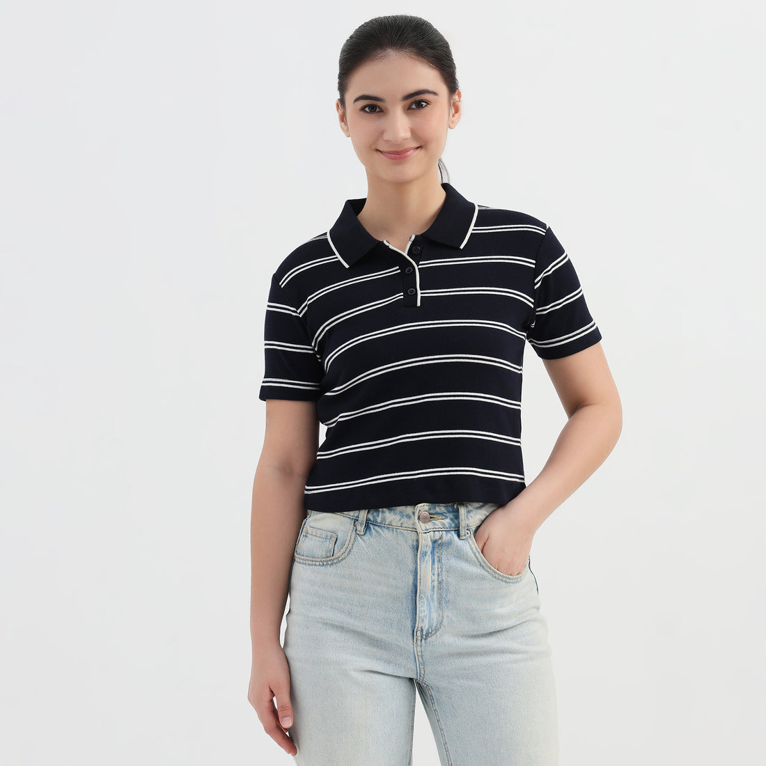 Striped Slim Fit Crop T-Shirt