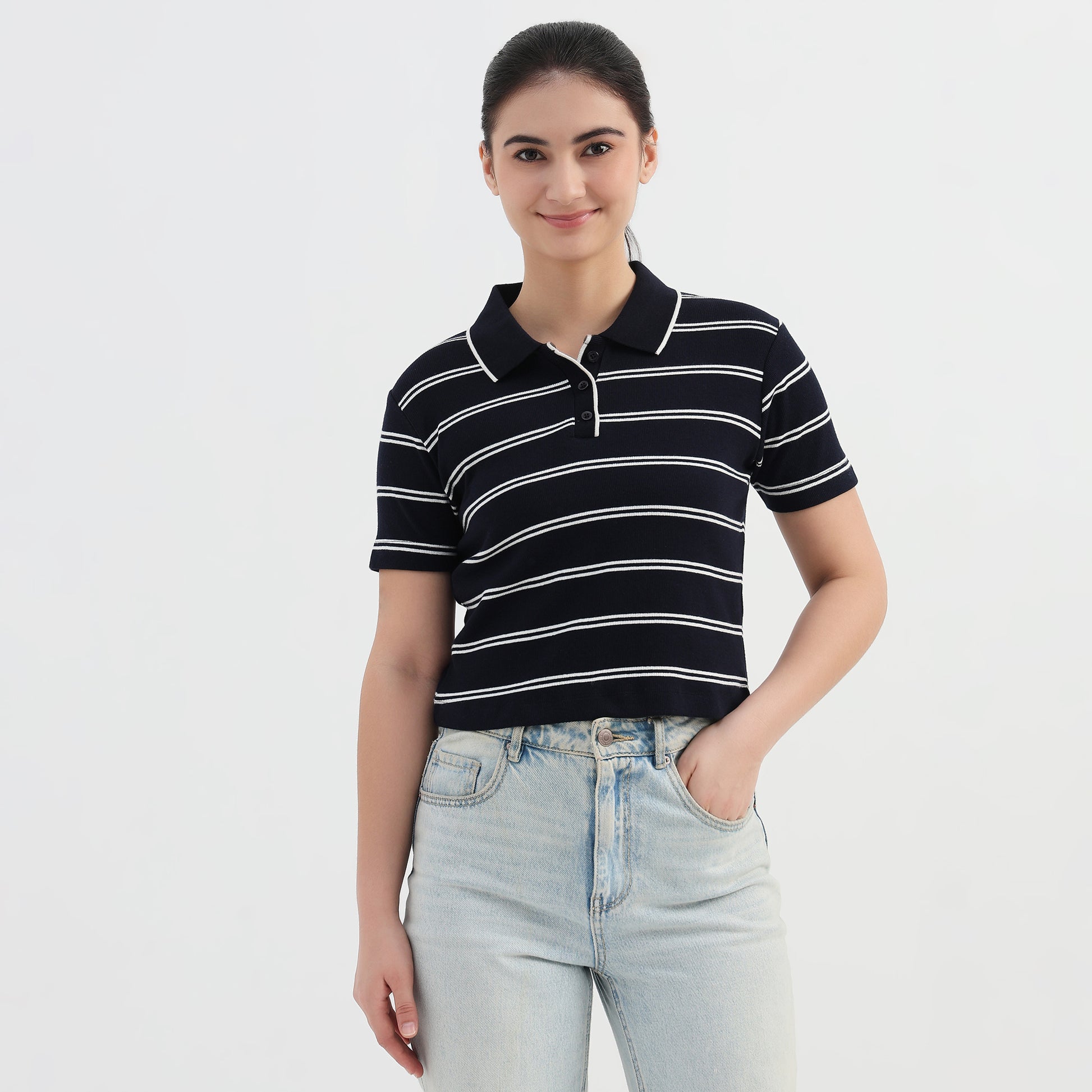 Striped Slim Fit Crop T-Shirt