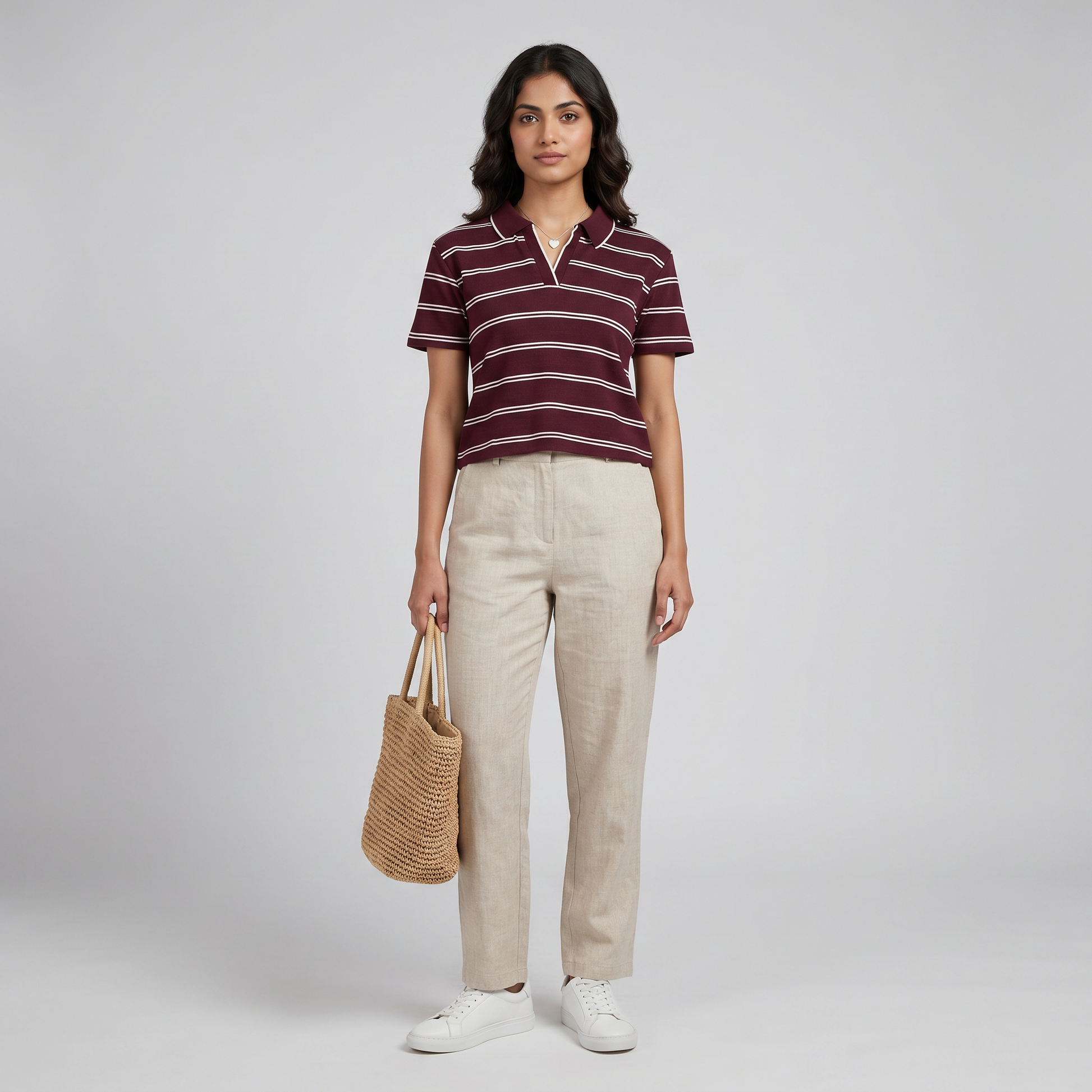 Striped Slim Fit Crop Polo T-Shirt