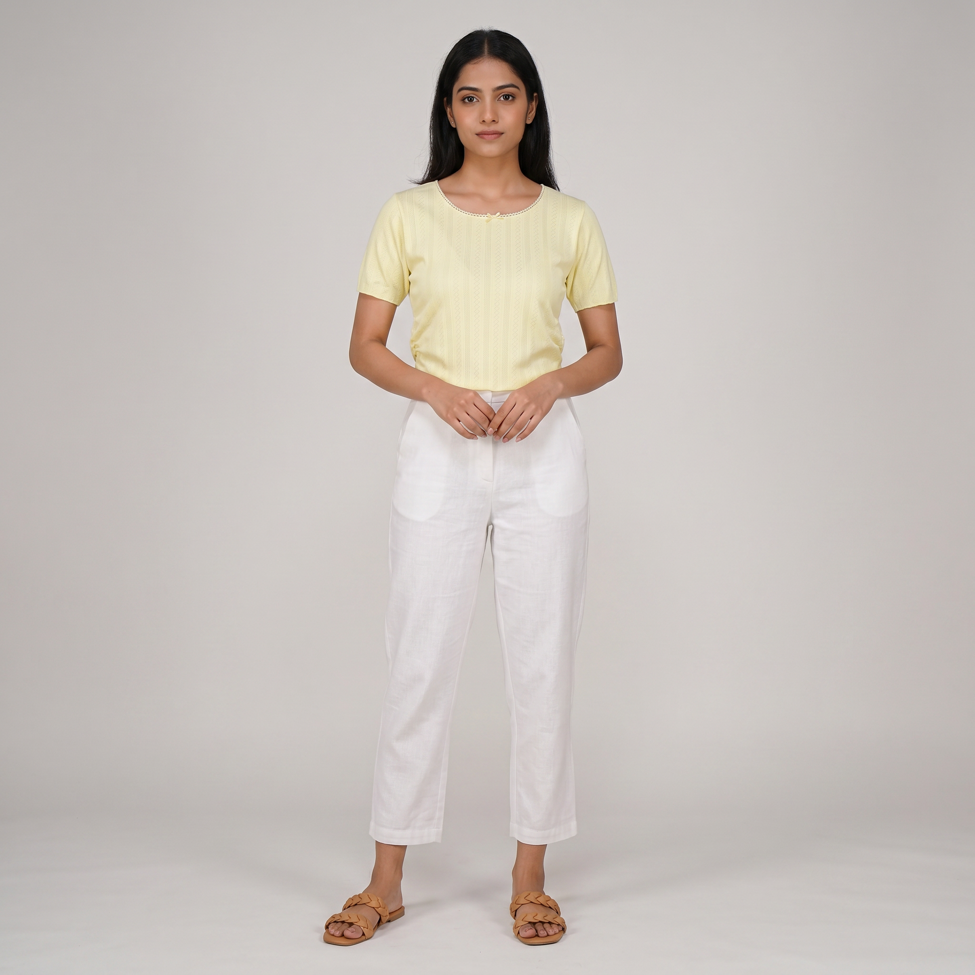 Knit Solid Slim Fit Cropped T-Shirt