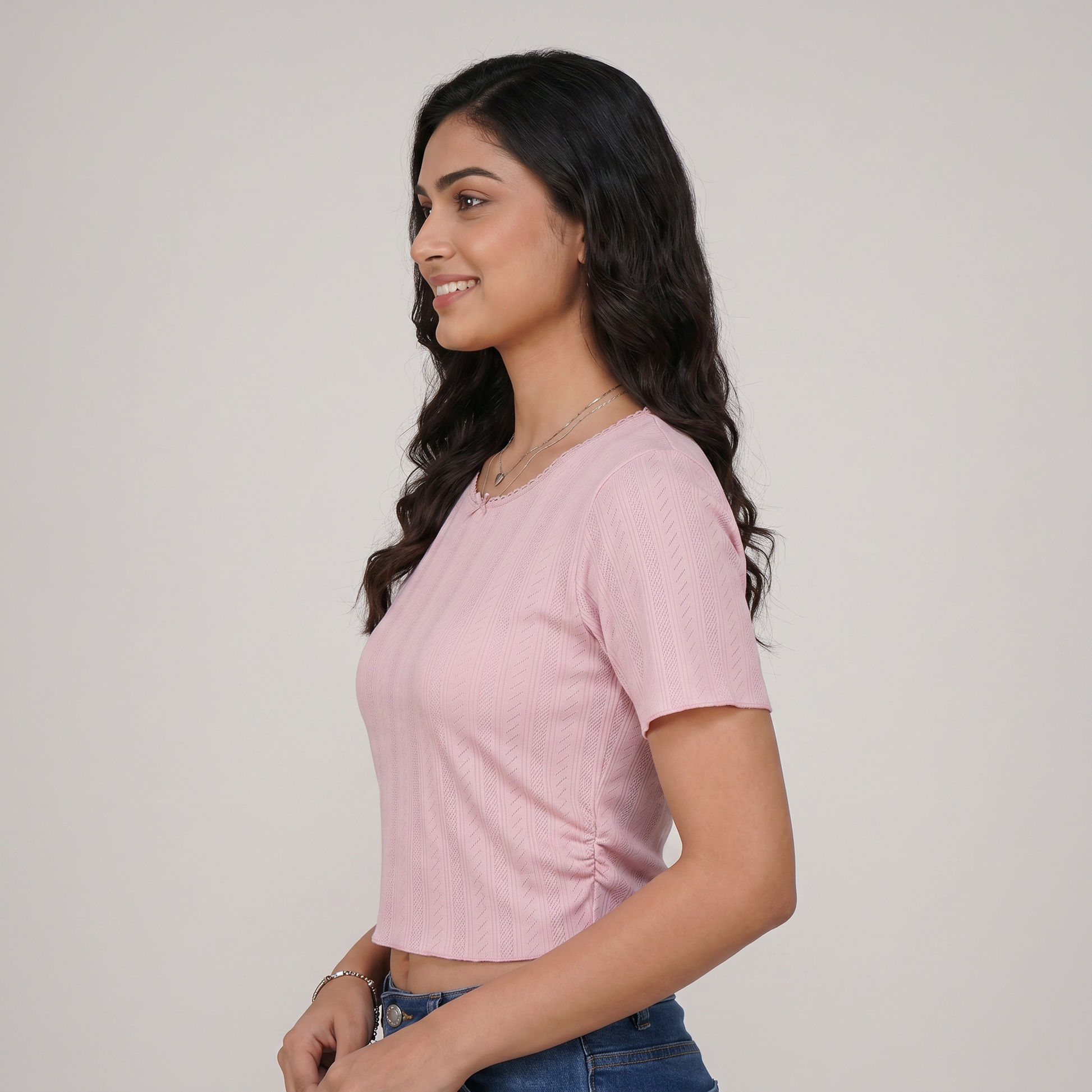 Knit Solid Slim Fit Cropped T-Shirt