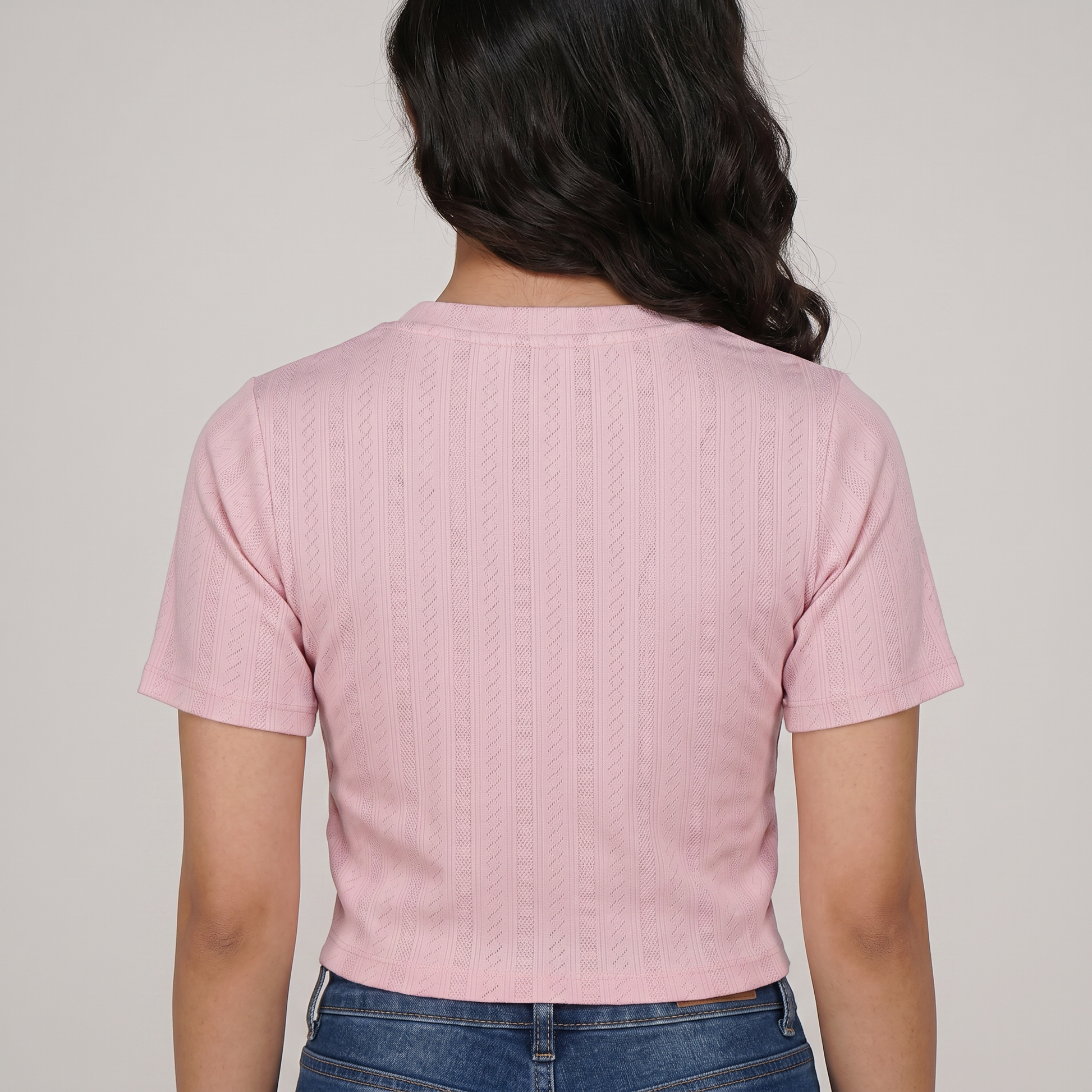 Knit Solid Slim Fit Cropped T-Shirt