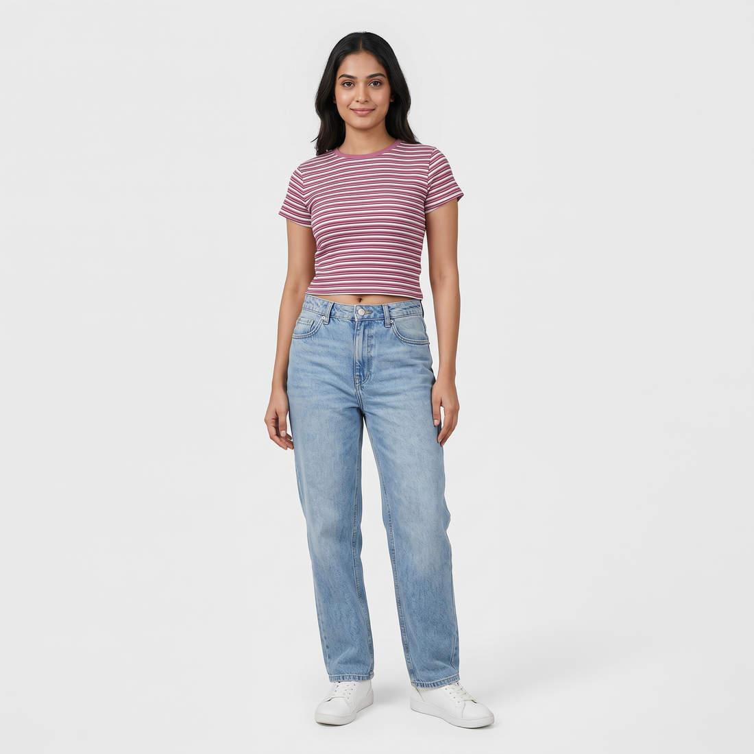 Striped Slim Fit Cropped T-Shirt