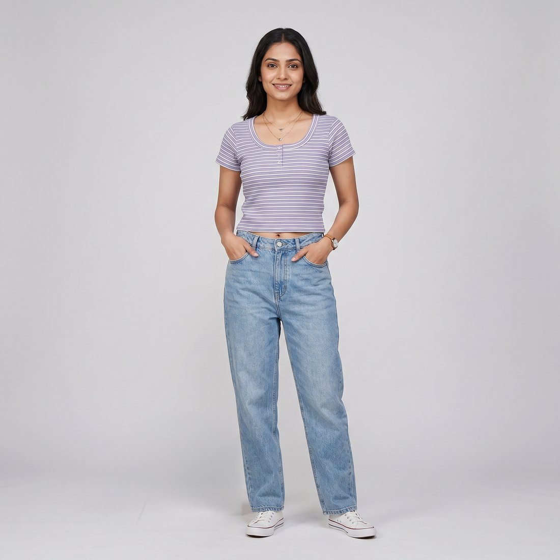 Striped Slim Fit Crop T-Shirt
