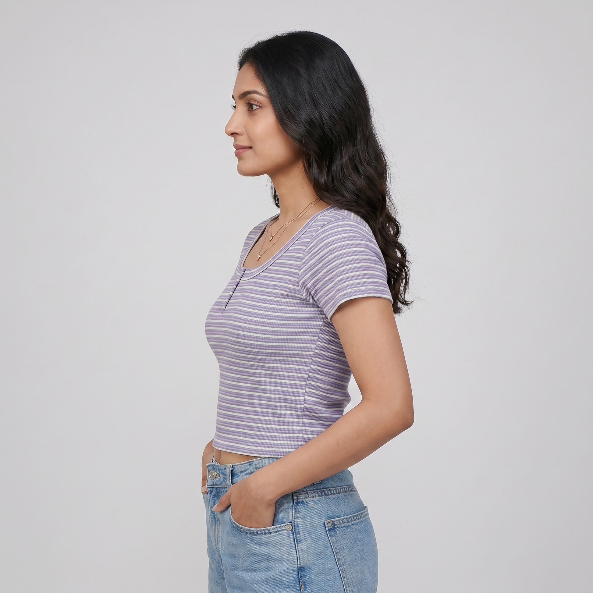 Striped Slim Fit Crop T-Shirt