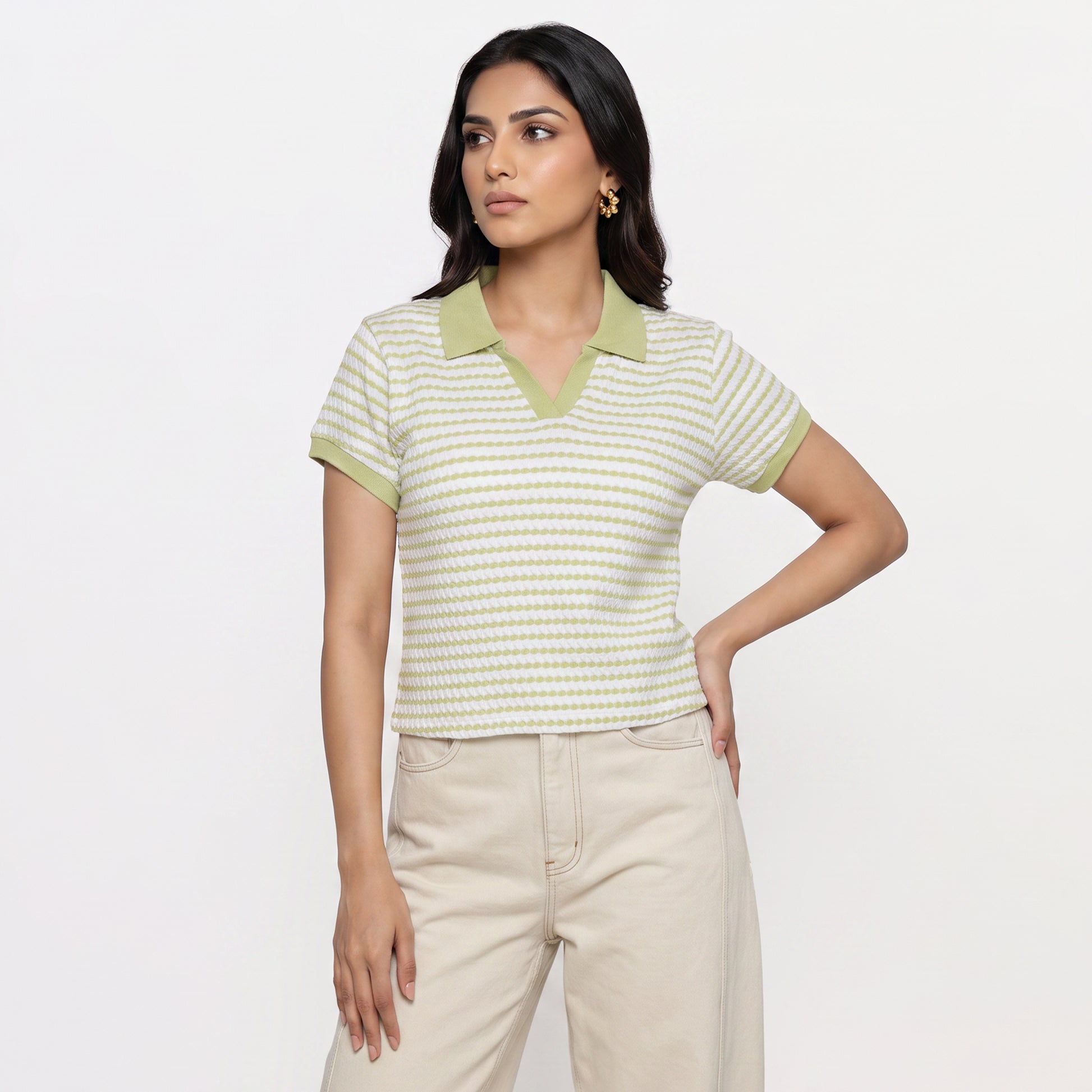 Striped Cropped Polo T-Shirt