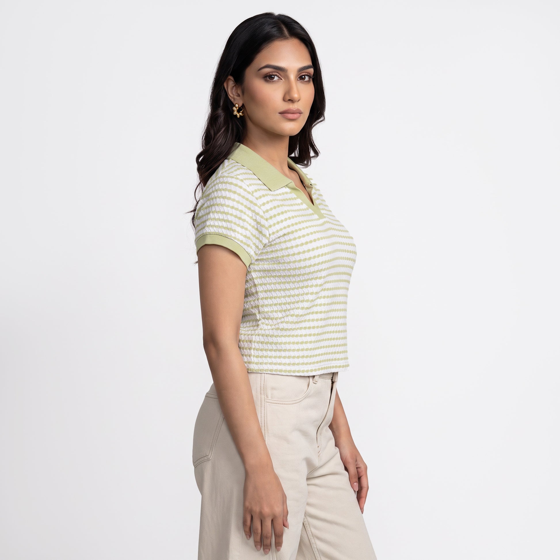 Striped Cropped Polo T-Shirt
