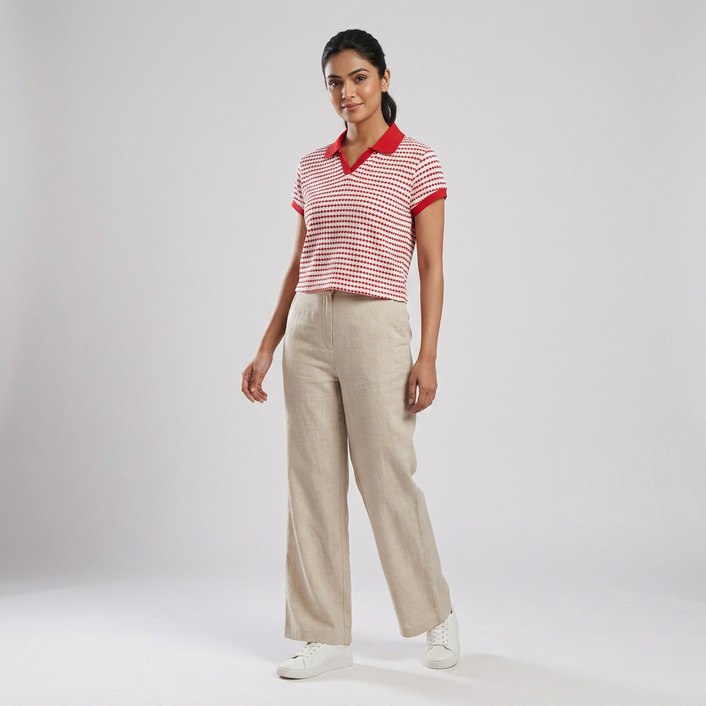 Striped Cropped Polo T-Shirt