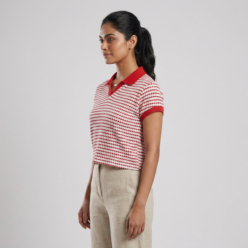 Striped Cropped Polo T-Shirt
