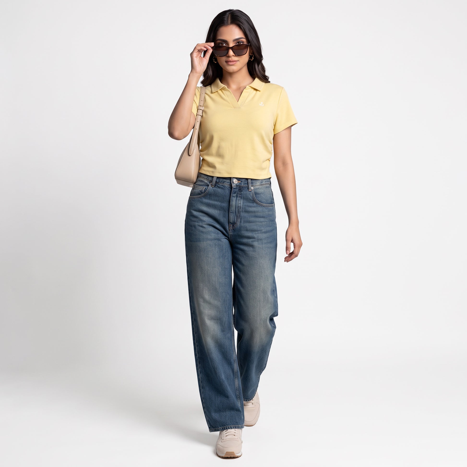 Solid Cropped Polo T-Shirt