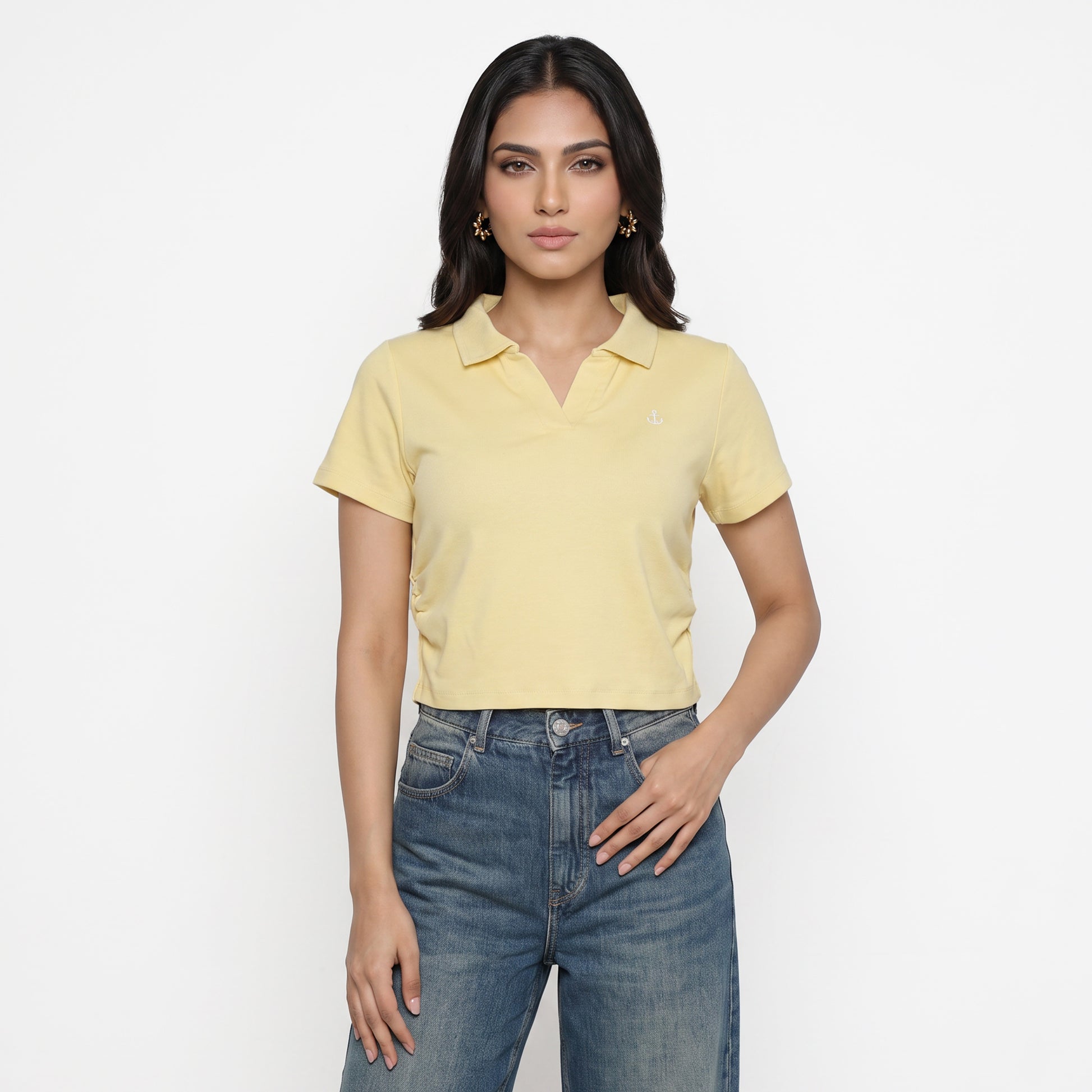 Solid Cropped Polo T-Shirt