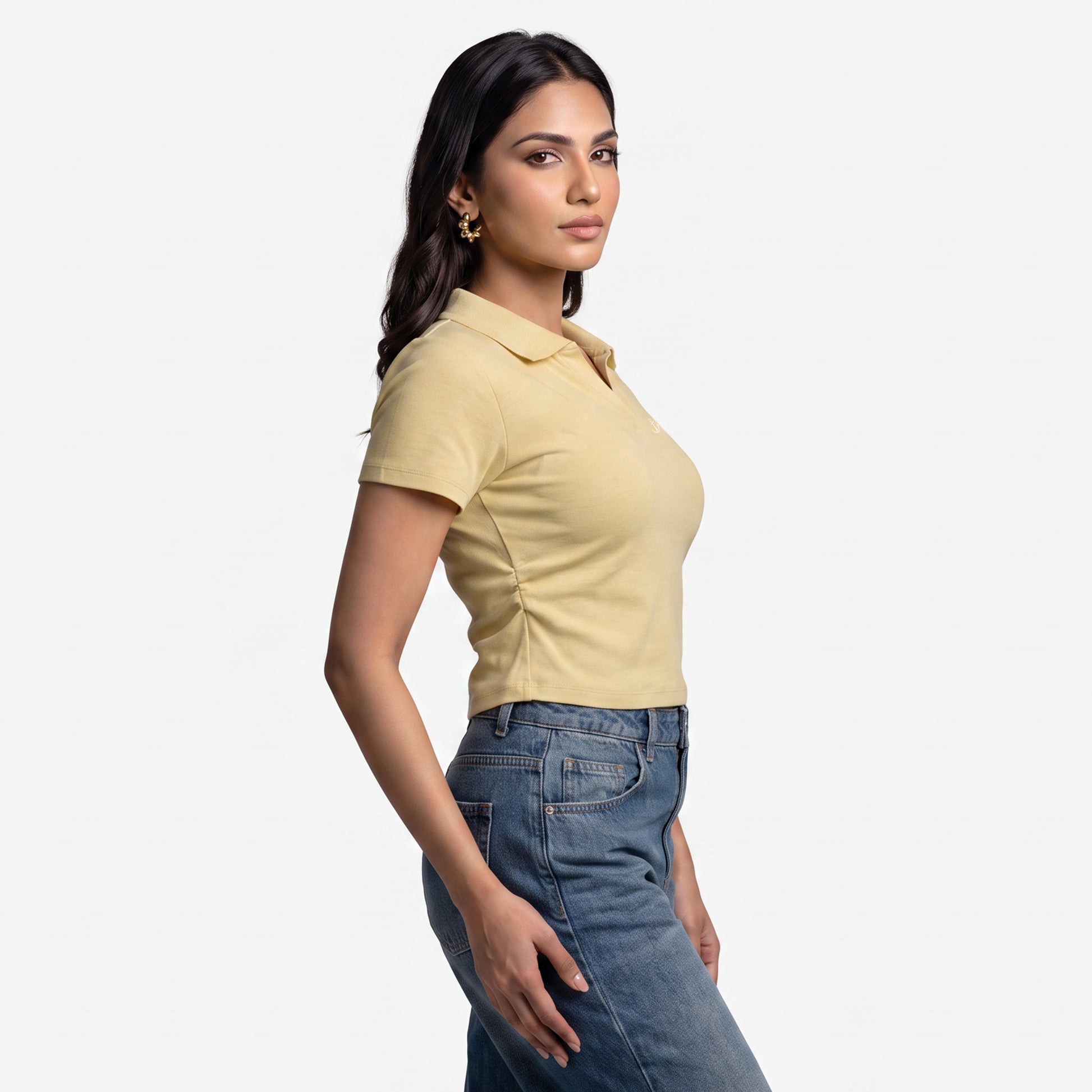 Solid Cropped Polo T-Shirt