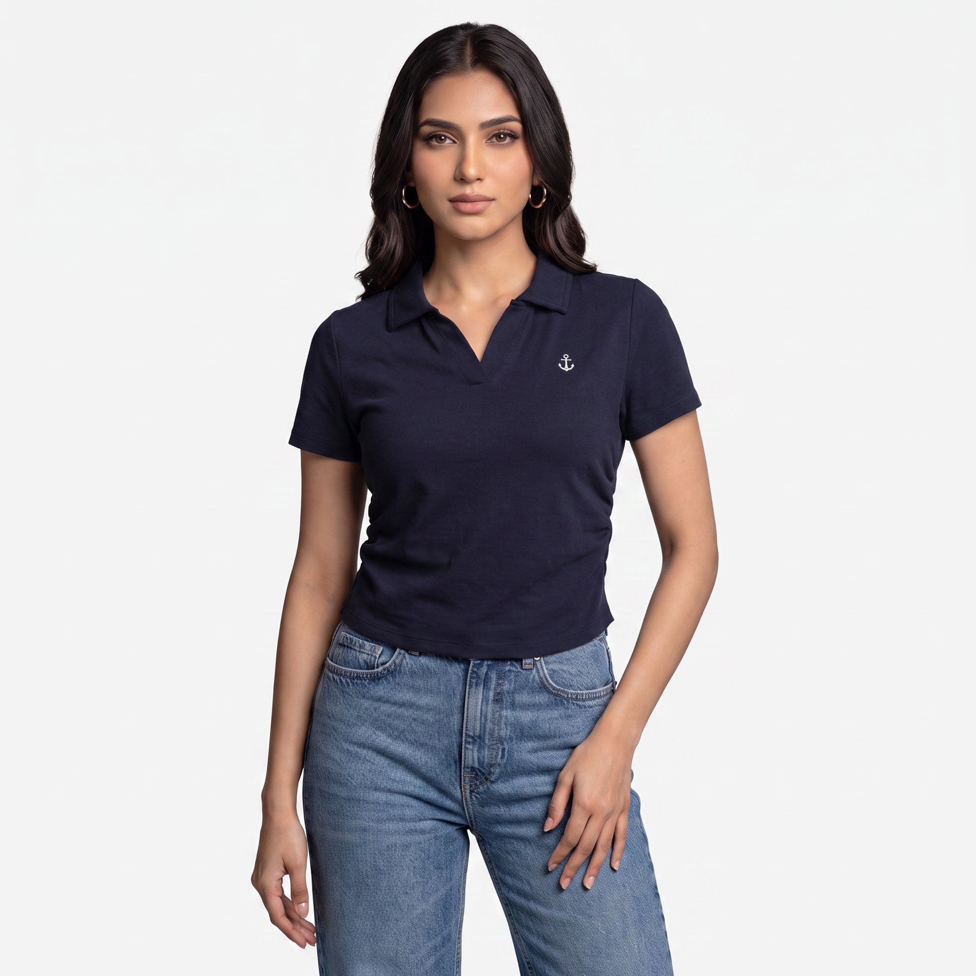 Solid Cropped Polo T-Shirt
