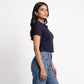 Solid Cropped Polo T-Shirt