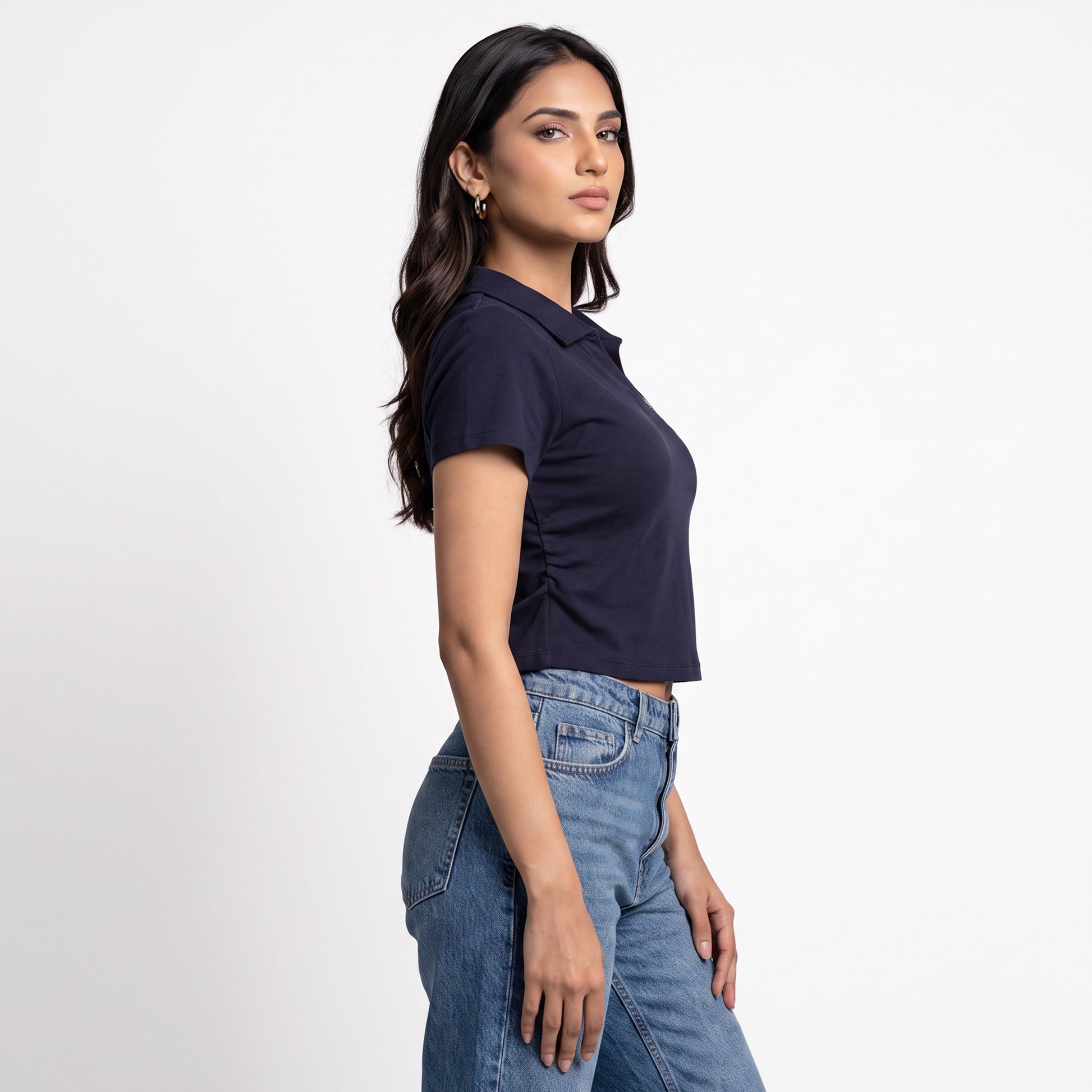 Solid Cropped Polo T-Shirt