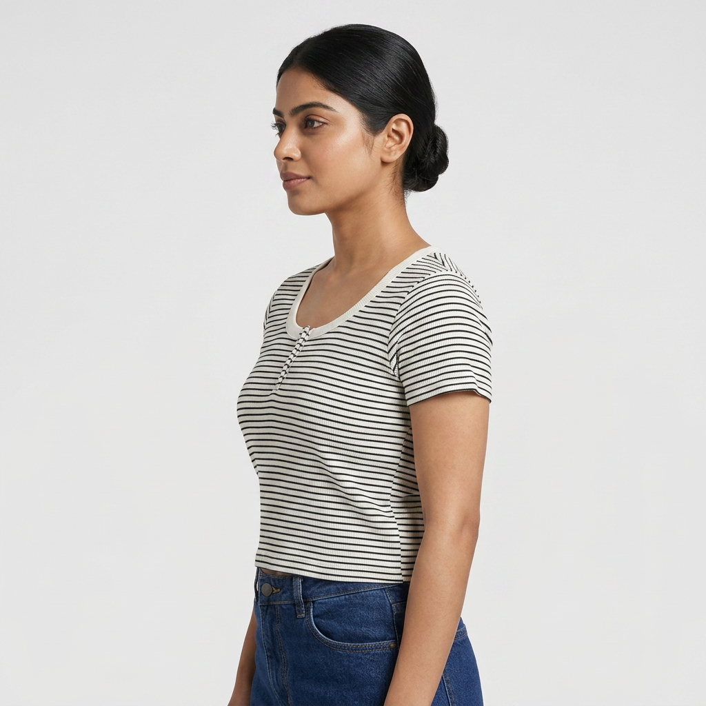 Striped Slim Fit Cropped T-Shirt