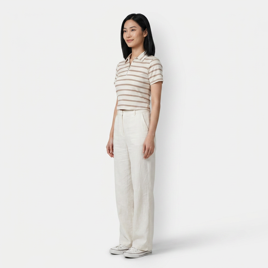 Striped Cropped Polo T-Shirt
