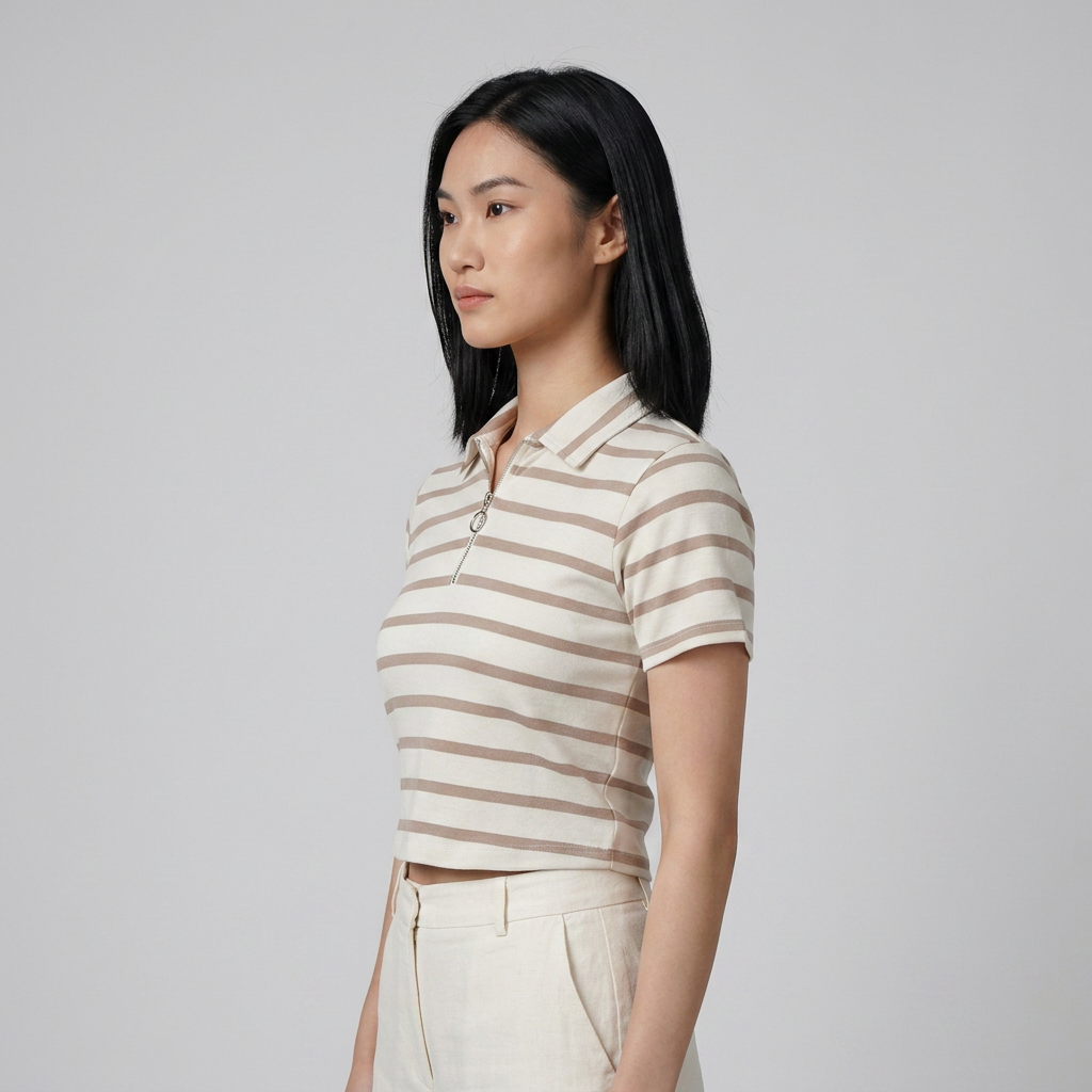 Striped Cropped Polo T-Shirt