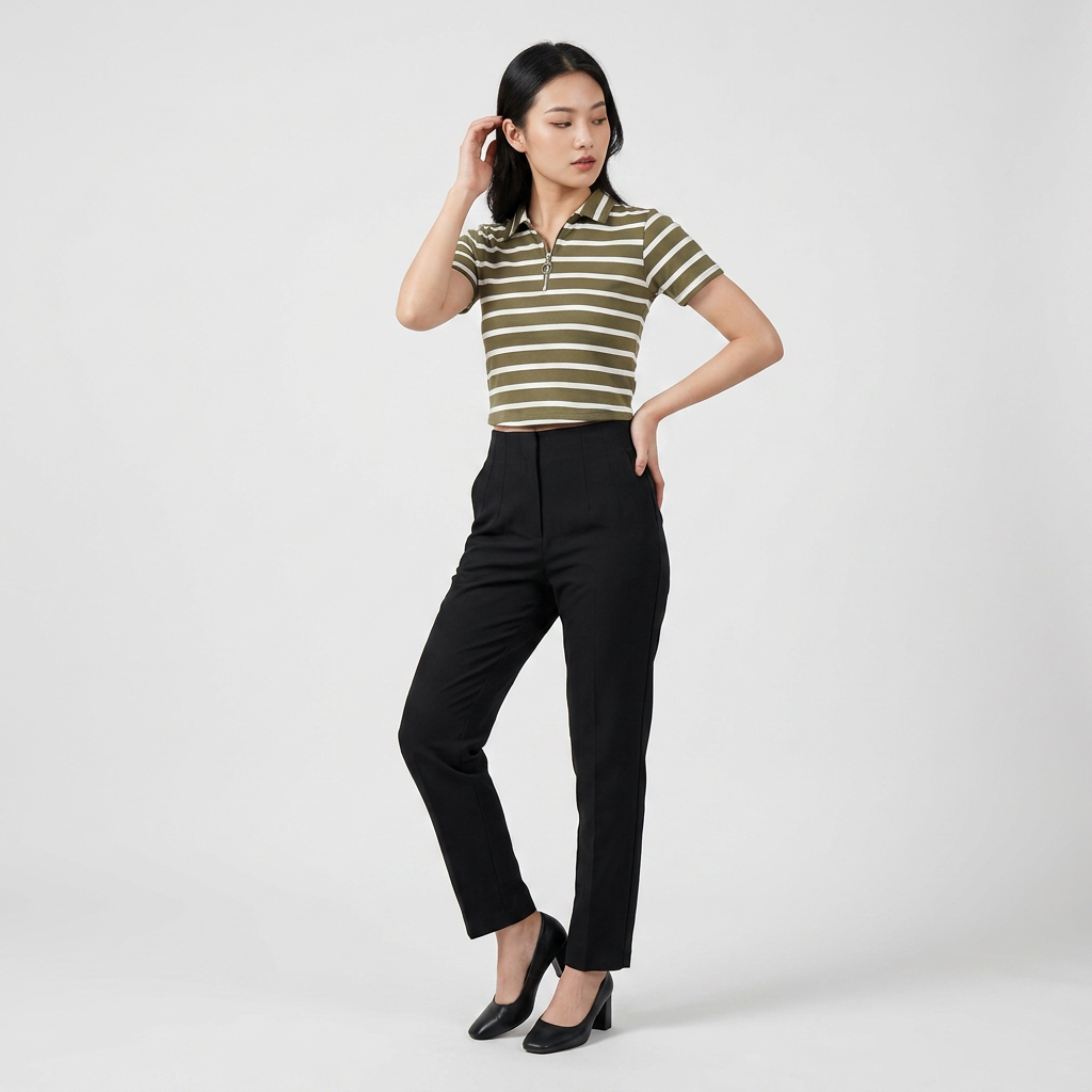Striped Cropped Polo T-Shirt