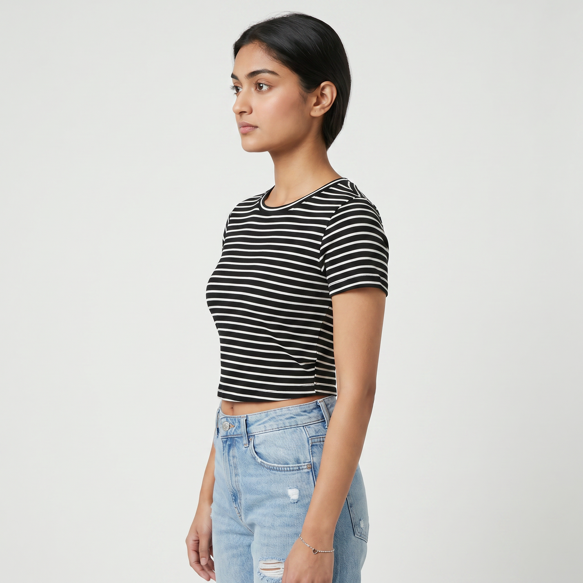 Striped Slim Fit Cropped T-Shirt