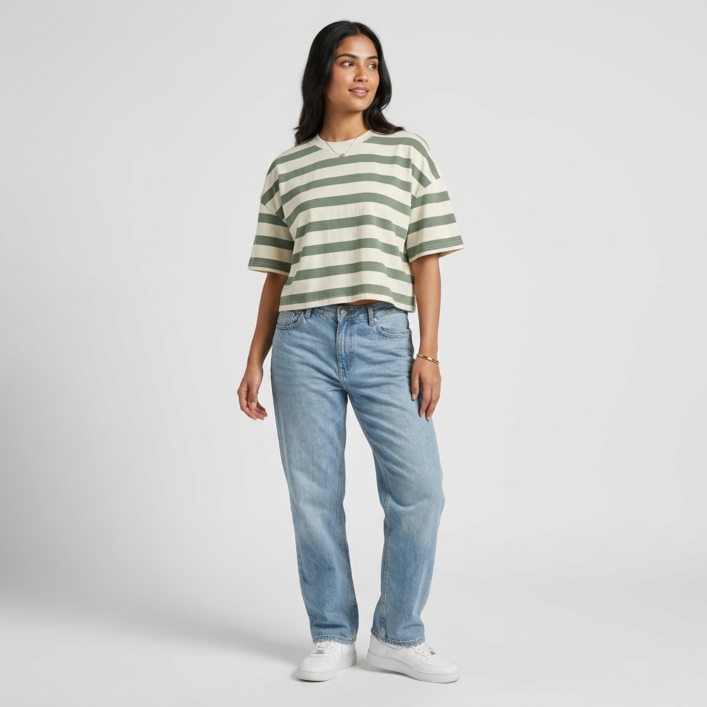 Cotton Striped Cropped T-Shirt
