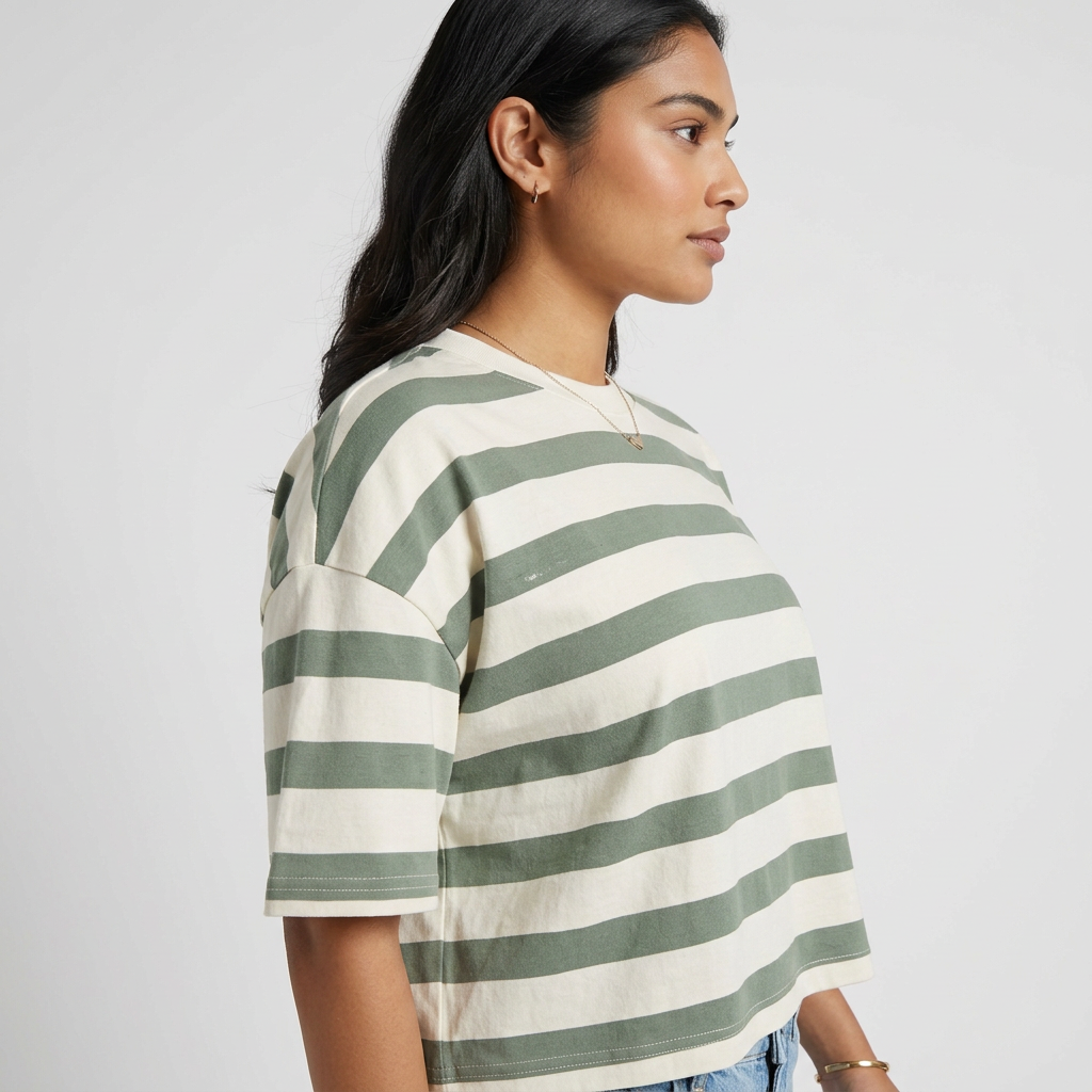 Cotton Striped Cropped T-Shirt