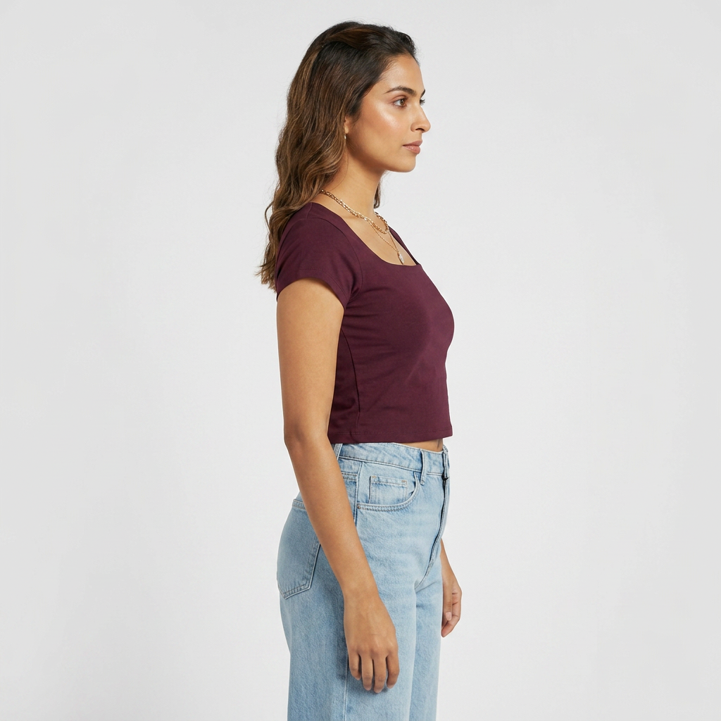 Solid Slim Fit Crop T-Shirt