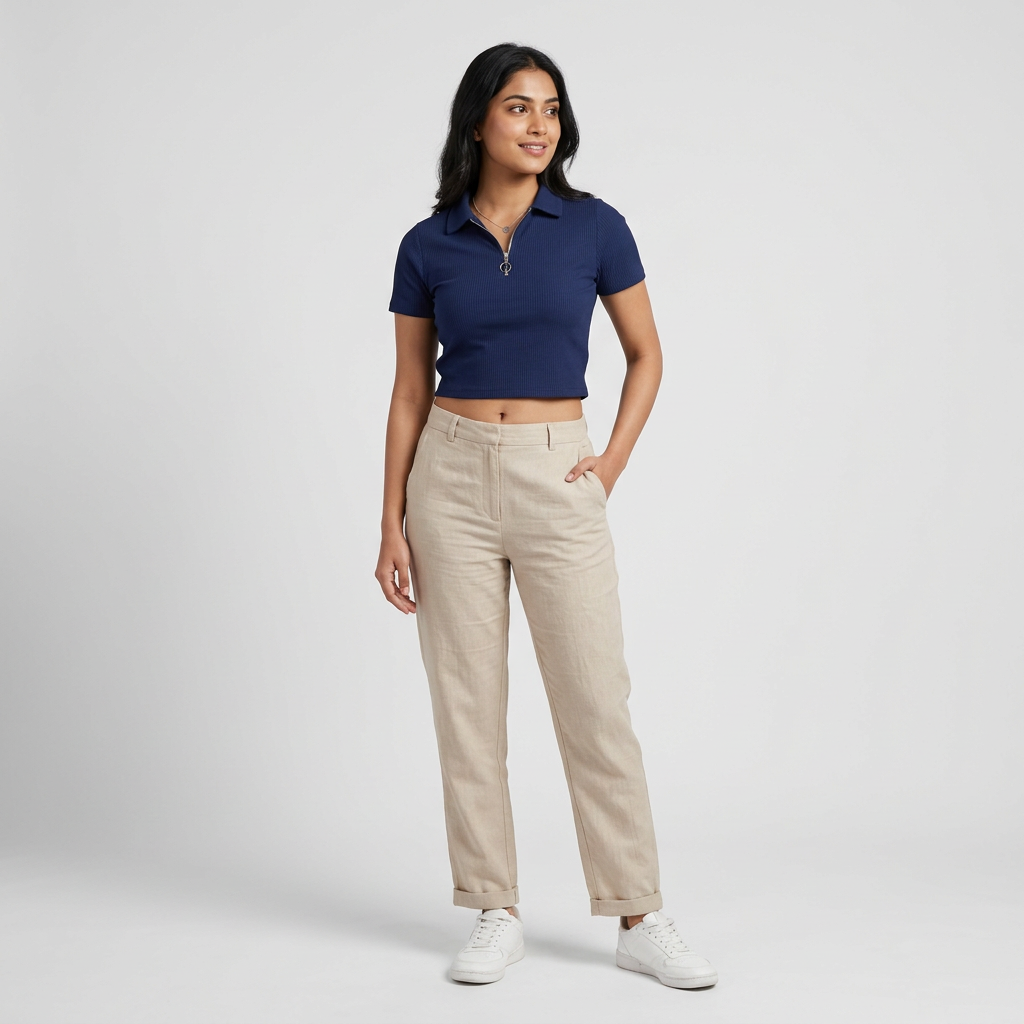Solid Essential Tee Partial Zipper Opening