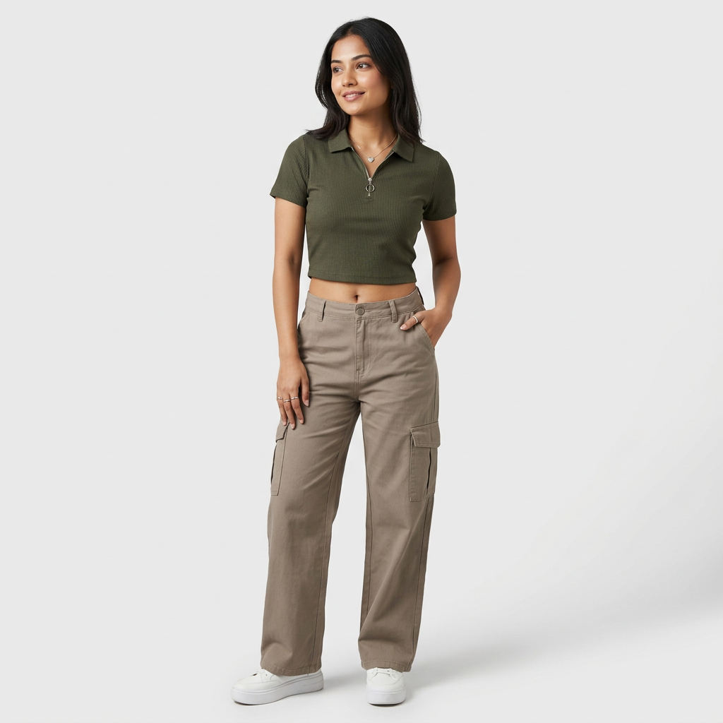 Solid Essential Tee Partial Zipper Opening