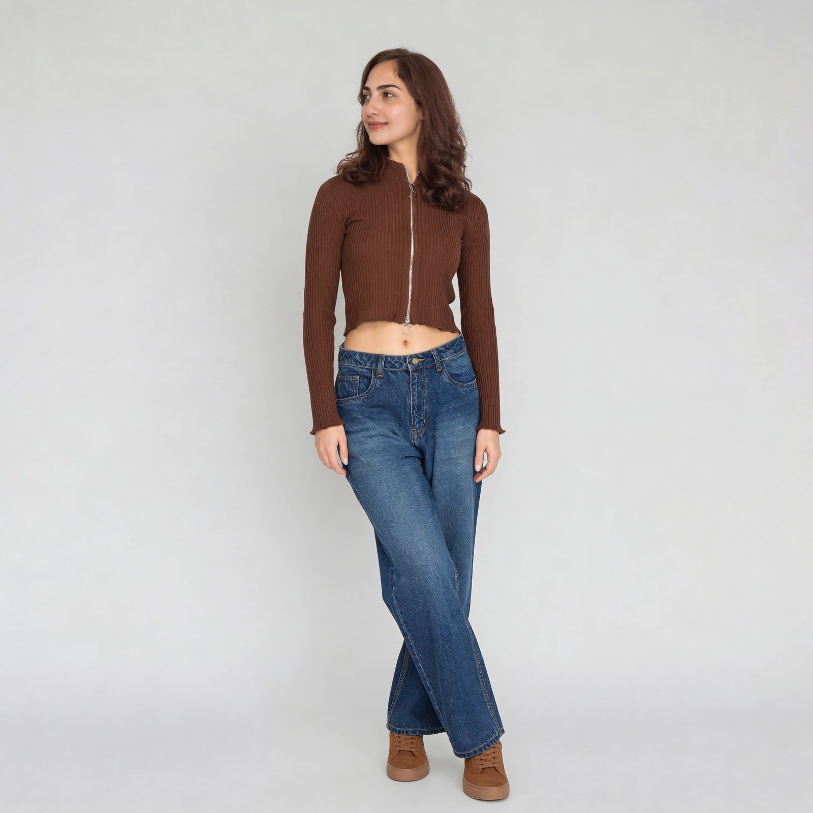 Structured Full Sleeve Flat Knit T-Shirt