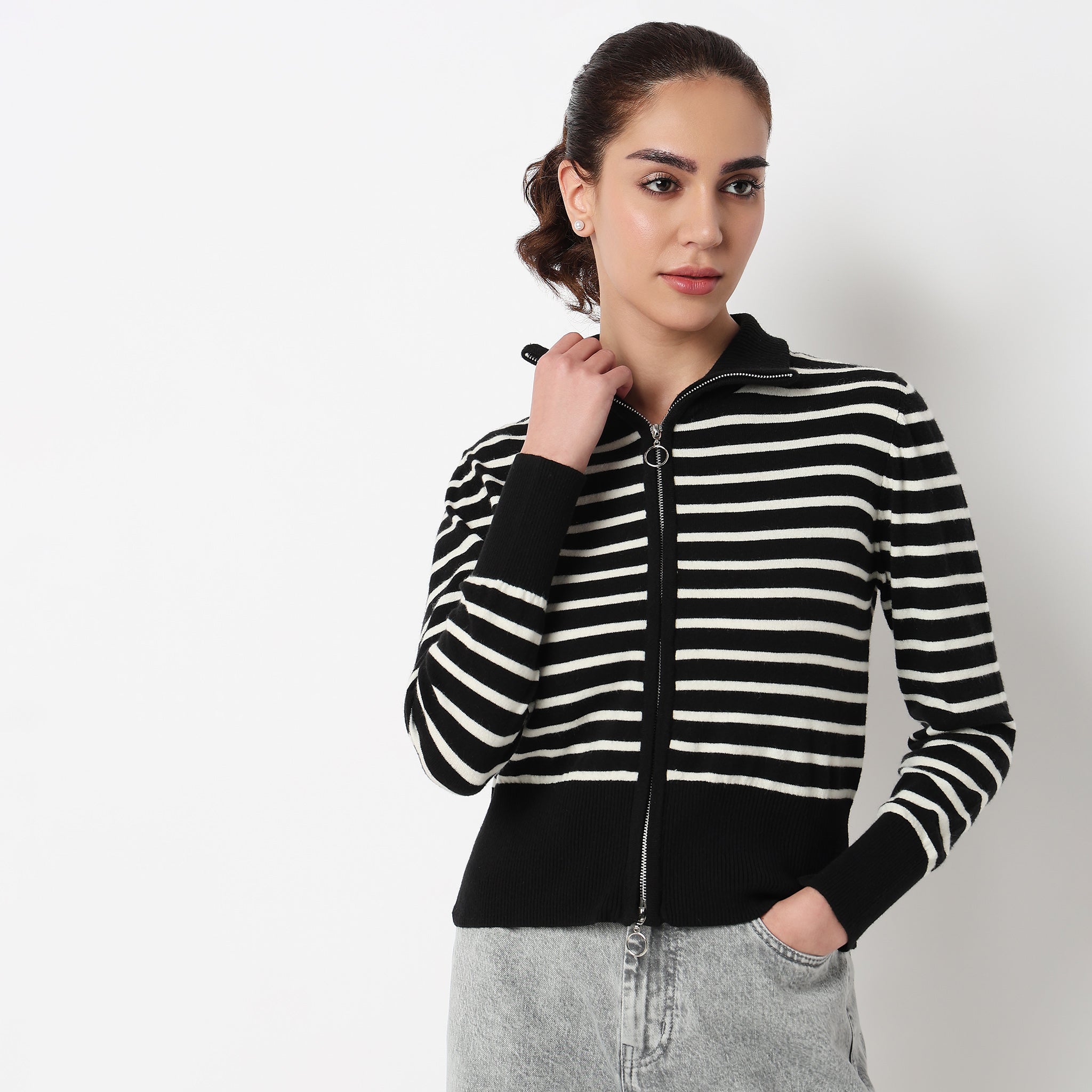Striped Cropped Flat Knit Top