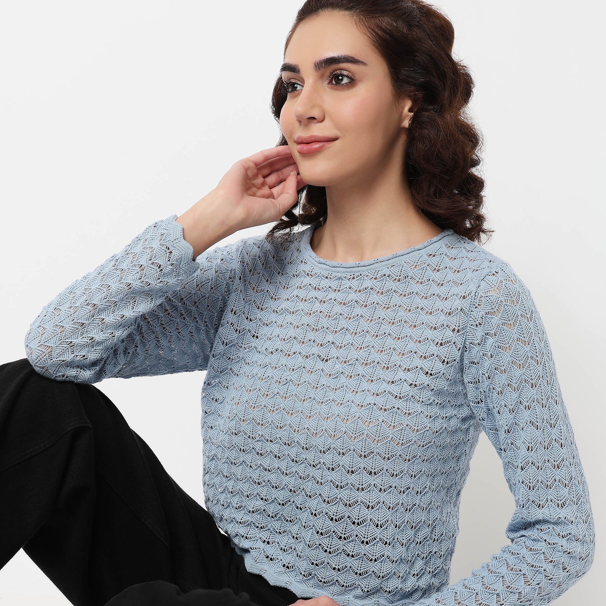 Cotton Full Sleeve Flatknit Top