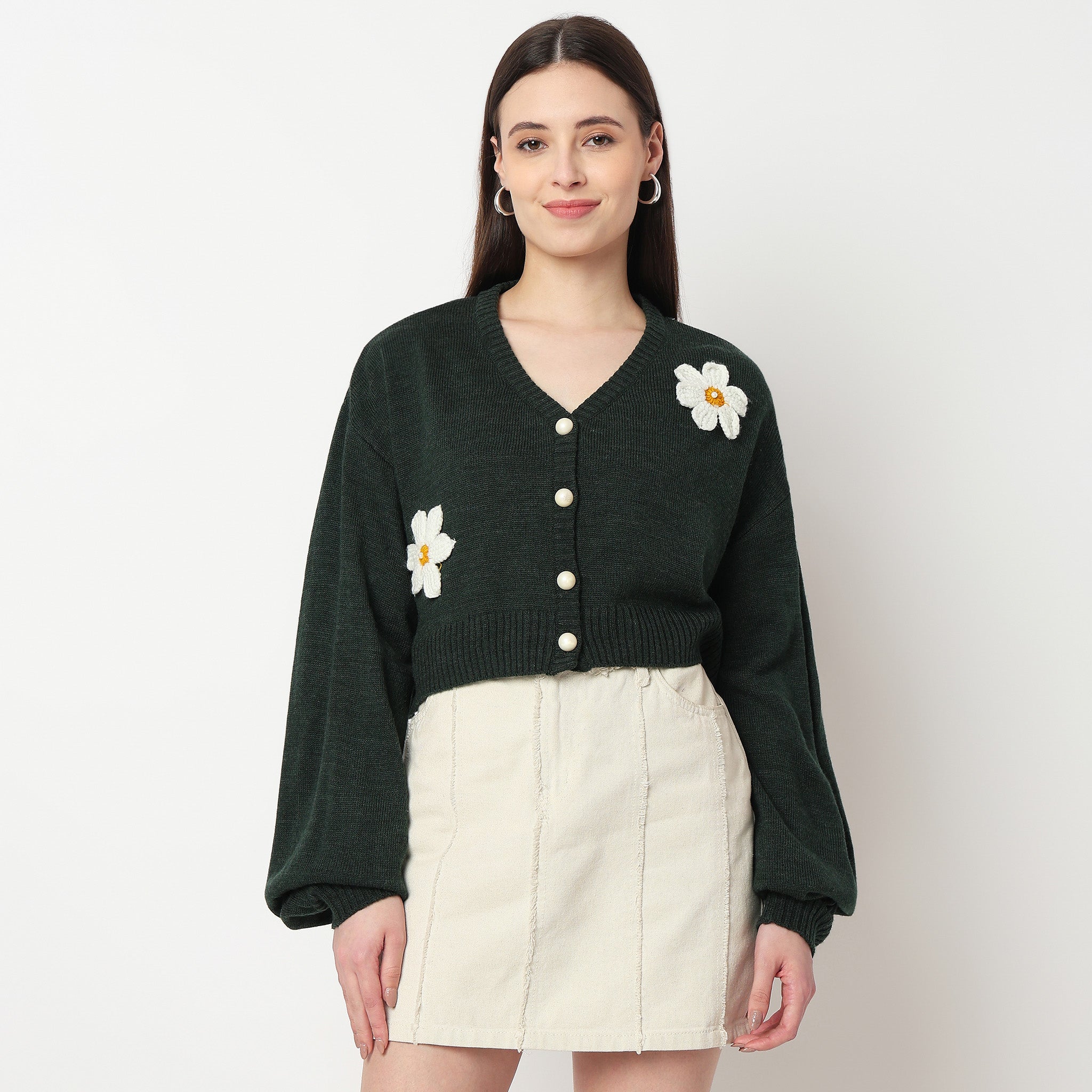 V-Neck Full Sleeve Flatknit Top