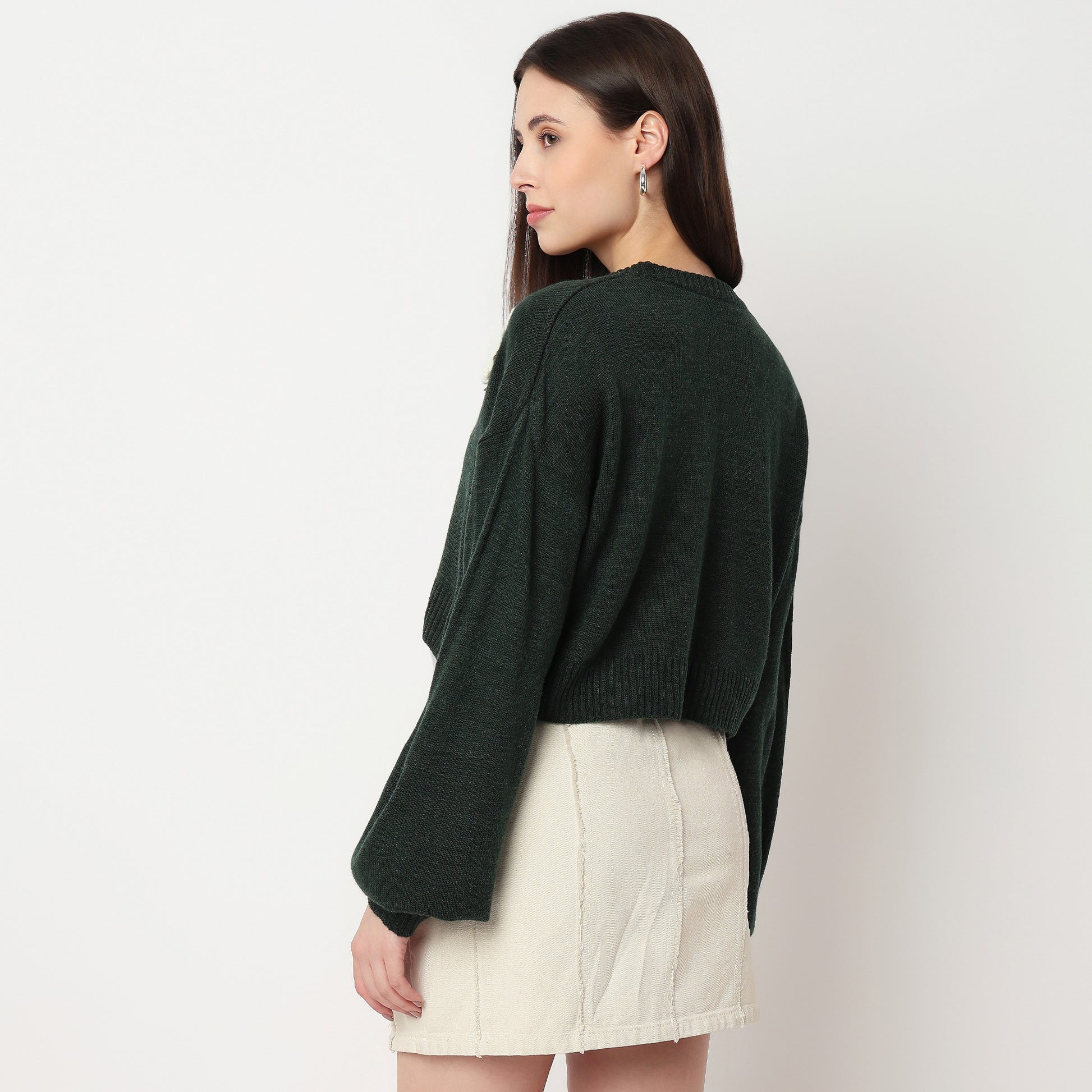 V-Neck Full Sleeve Flatknit Top