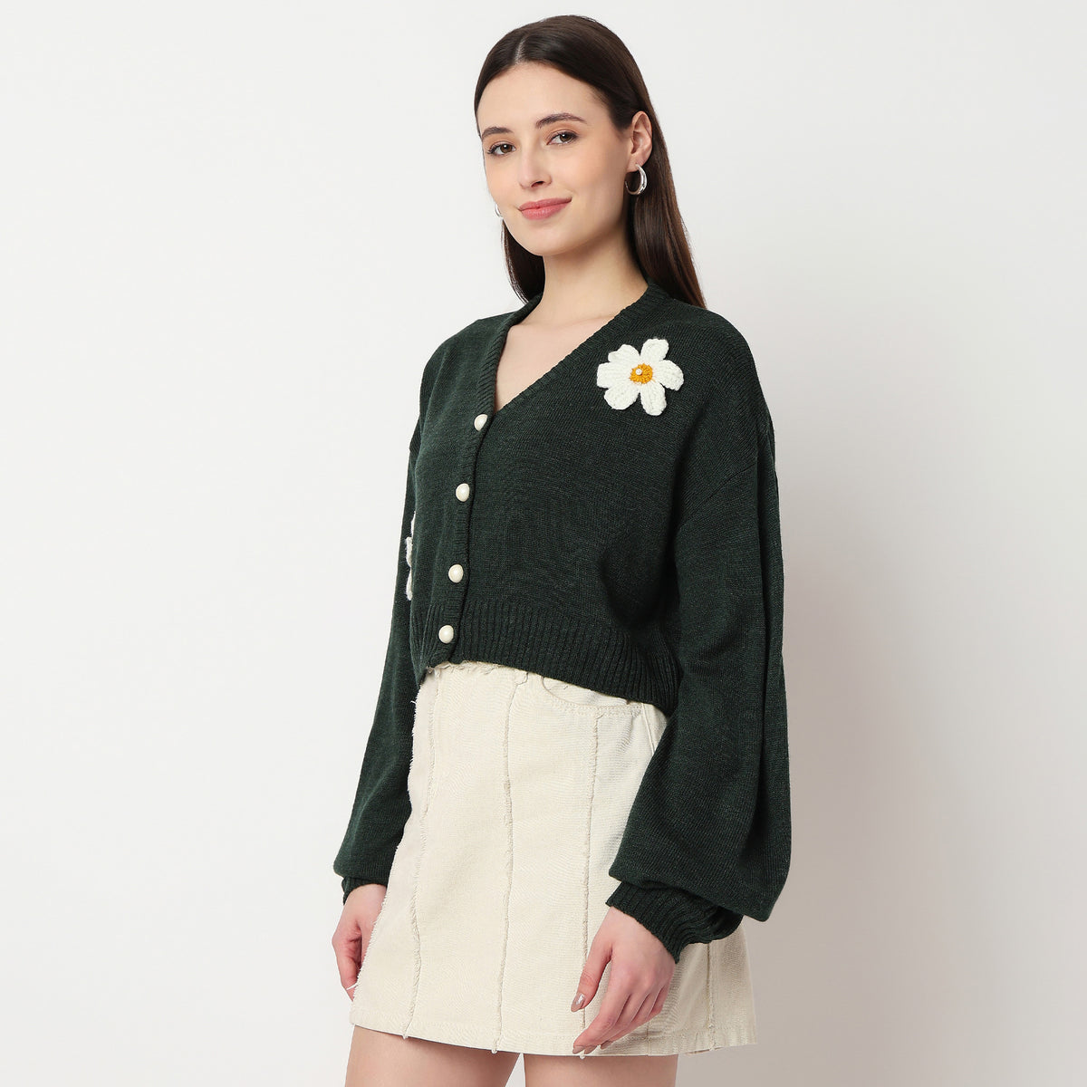 V-Neck Full Sleeve Flatknit Top