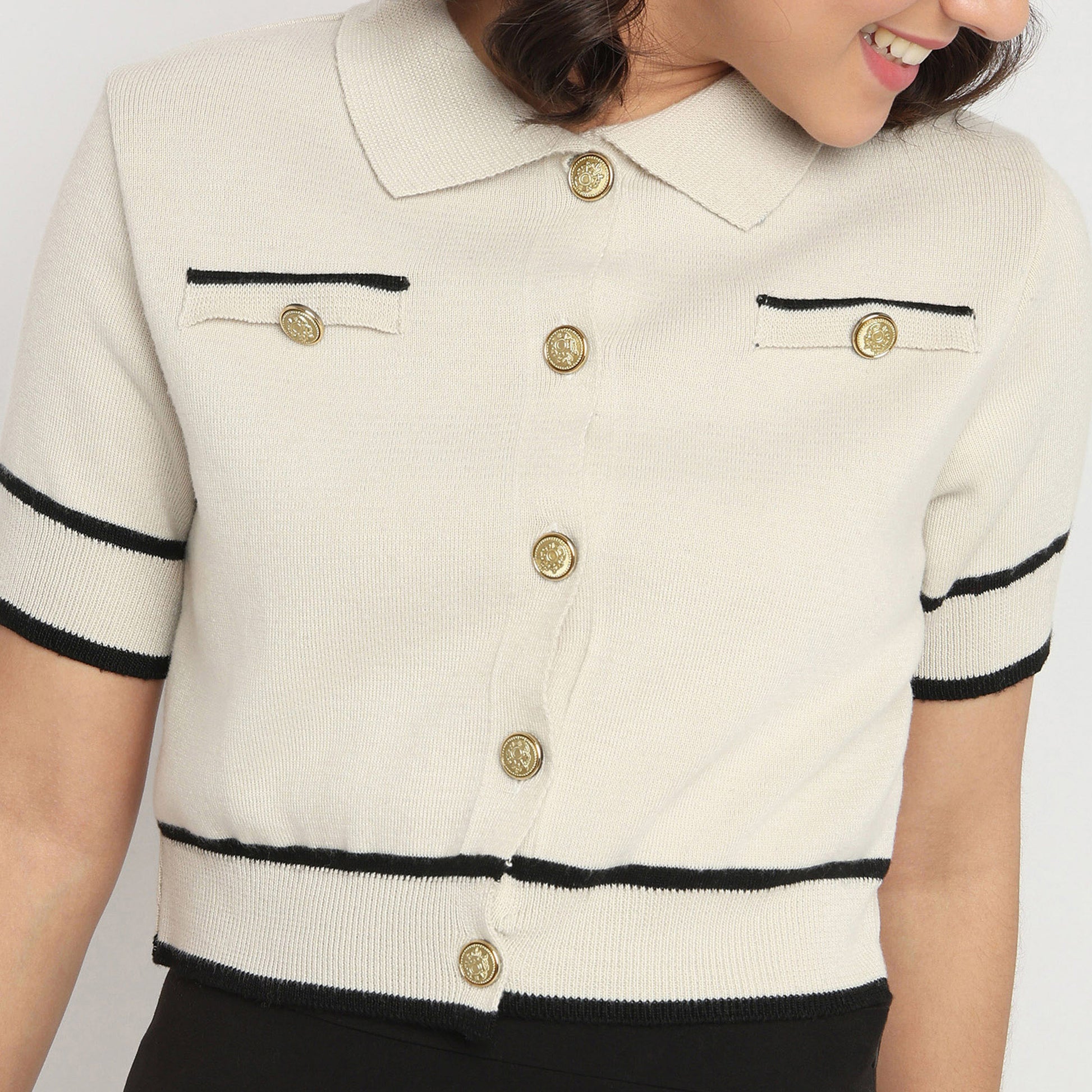 Structured Polo Flat Knit Crop T-Shirt