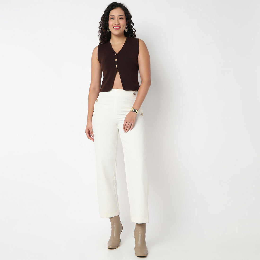 V Neck Flat Knit Crop Top