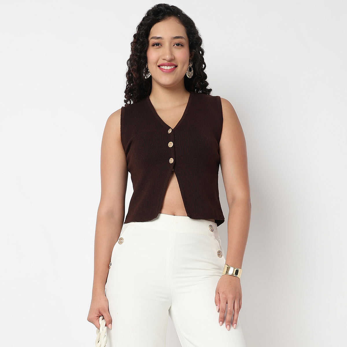 V Neck Flat Knit Crop Top