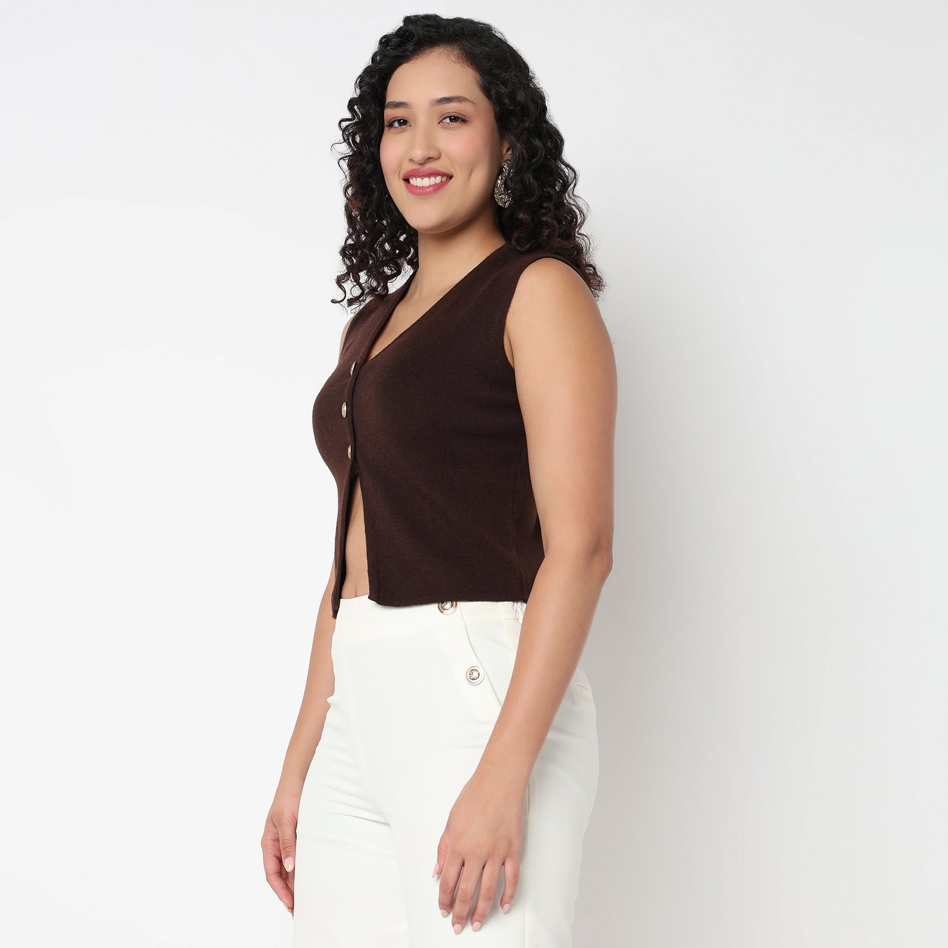 V Neck Flat Knit Crop Top